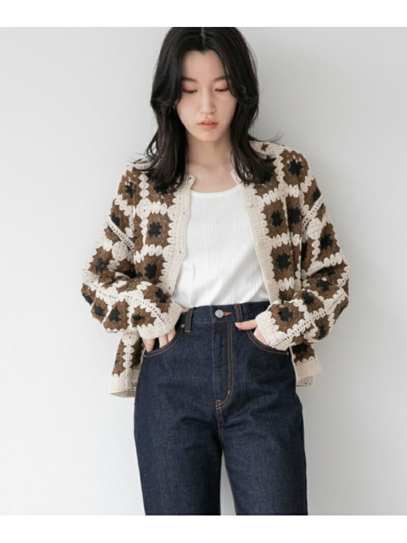 【SALE／68%OFF】LOWRYS FARM (W)グラニースクエアCDLS ローリーズファーム トップス カーディガン ブラウン ホワイトのサムネイル