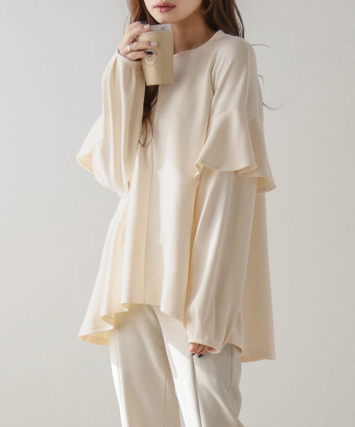 La-gemme フリルプルオーバー ラジュール トップス スウェット・トレーナー グレー ベージュ ブラック【送料無料】