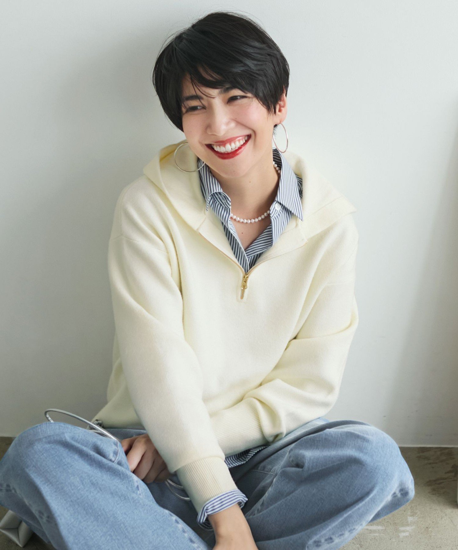 【SALE/30%OFF】any FAM L 【洗濯機可】ハーフジップニットフーディー エニィファム トップス ニット ネイビー グレー レッド ホワイト
