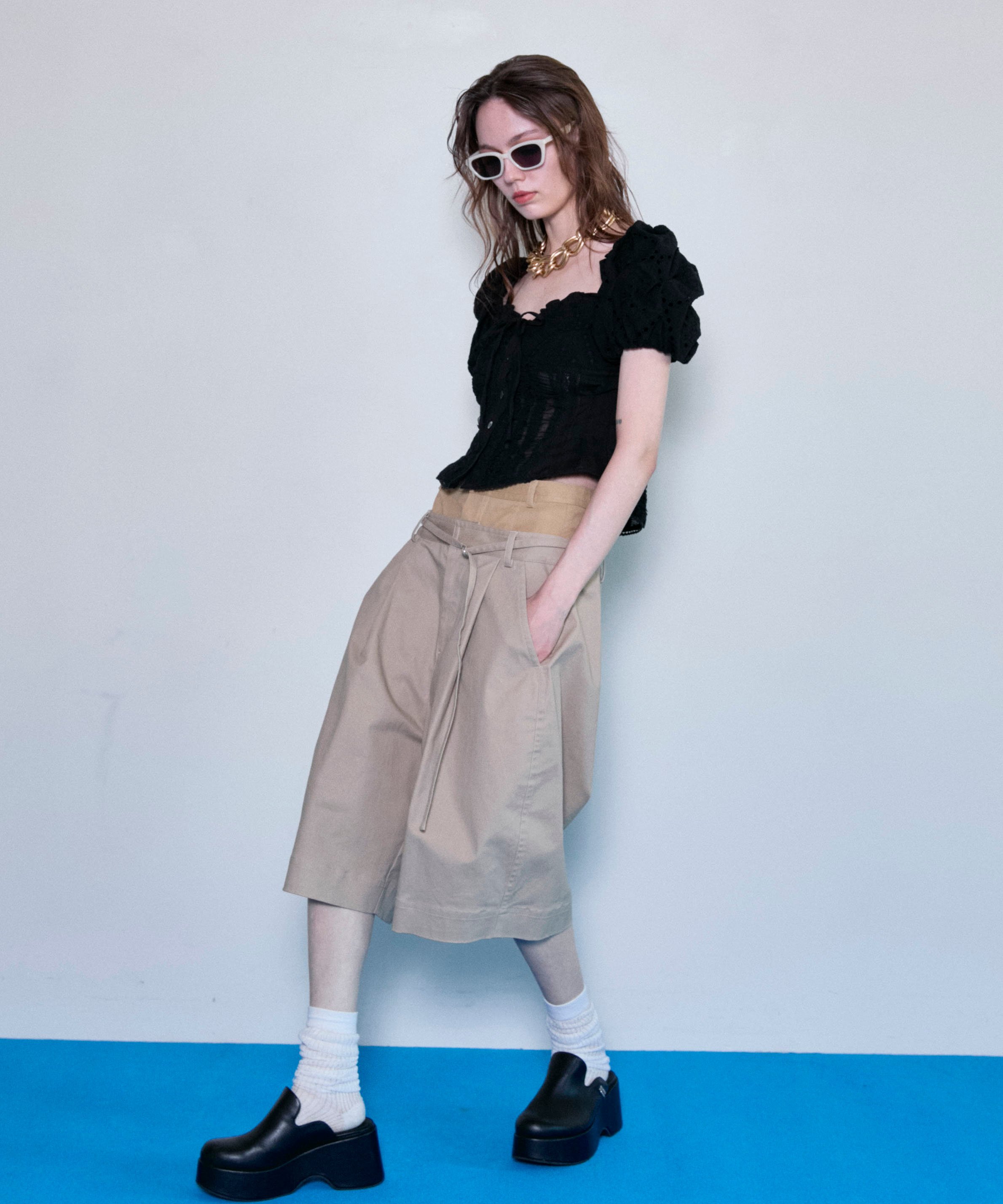 MAISON SPECIAL 2way Cotton Puff Sleeve Bustier メゾンスペシャル トップス シャツ・ブラウス ブラック ホワイト【送料無料】
