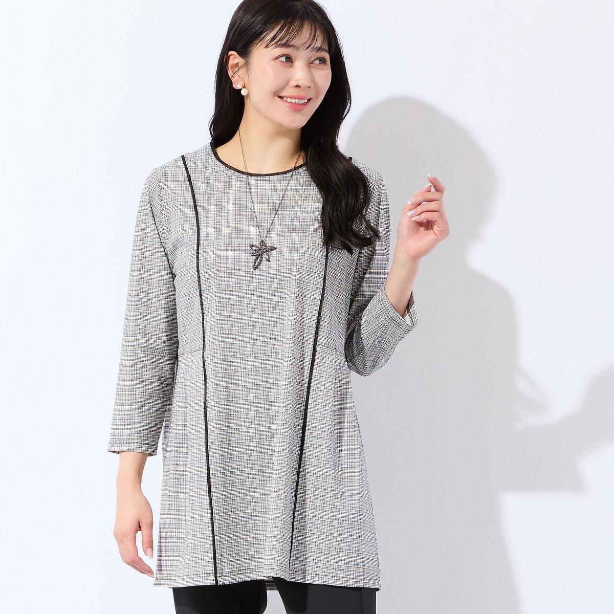 missel 【洗える・清涼快適素材・L~4Lサイズ】Breeze Coolチュニック ミゼール トップス カットソー・Tシャツ ホワイト ブラック