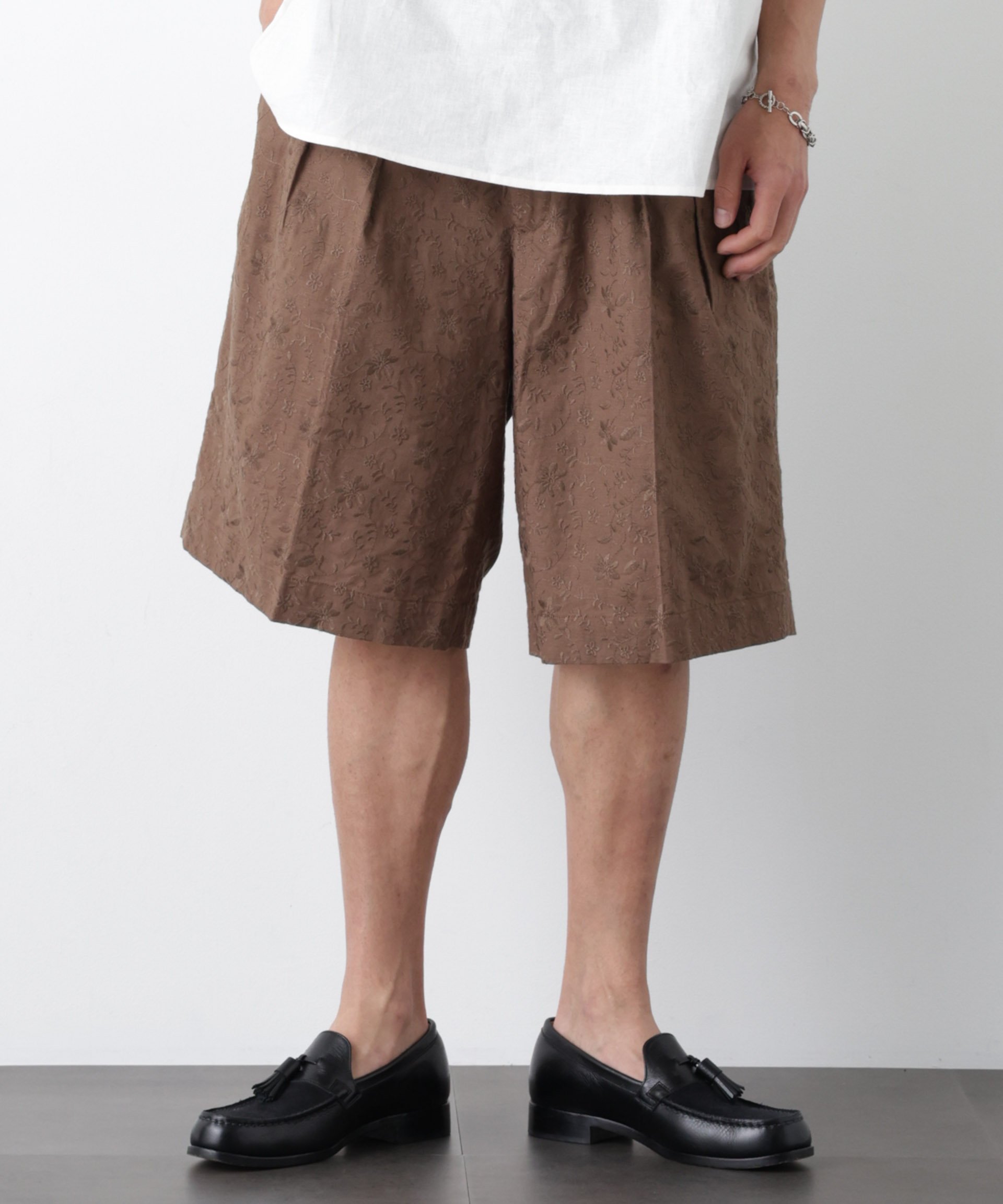 NANO universe 「OtoNANO」×masoret 総柄刺繍ショートパンツ(セットアップ可) ナノユニバース パンツ その他のパンツ ブラック カーキグリーン