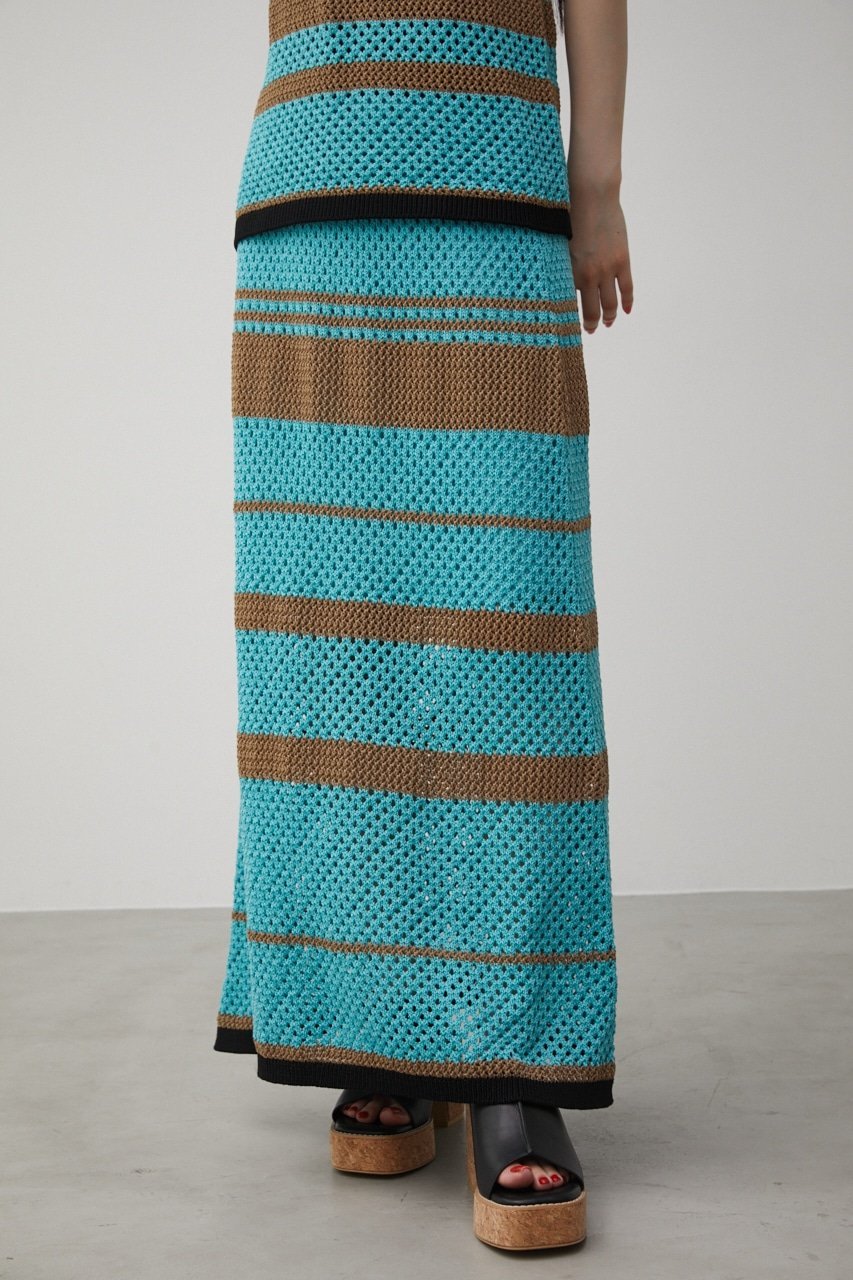 【SALE／50 OFF】AZUL BY MOUSSY MULTI BORDER MESH KNIT SKIRT アズールバイマウジー スカート ロング マキシスカート ブルー オレンジ