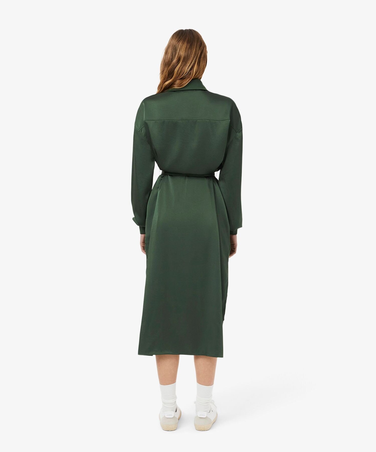 【SALE／40%OFF】LACOSTE サイドスリット シャイニーツイルロングドレス ハーフジップワンピース ラコステ ワンピース・ドレス シャツワンピース【送料無料】