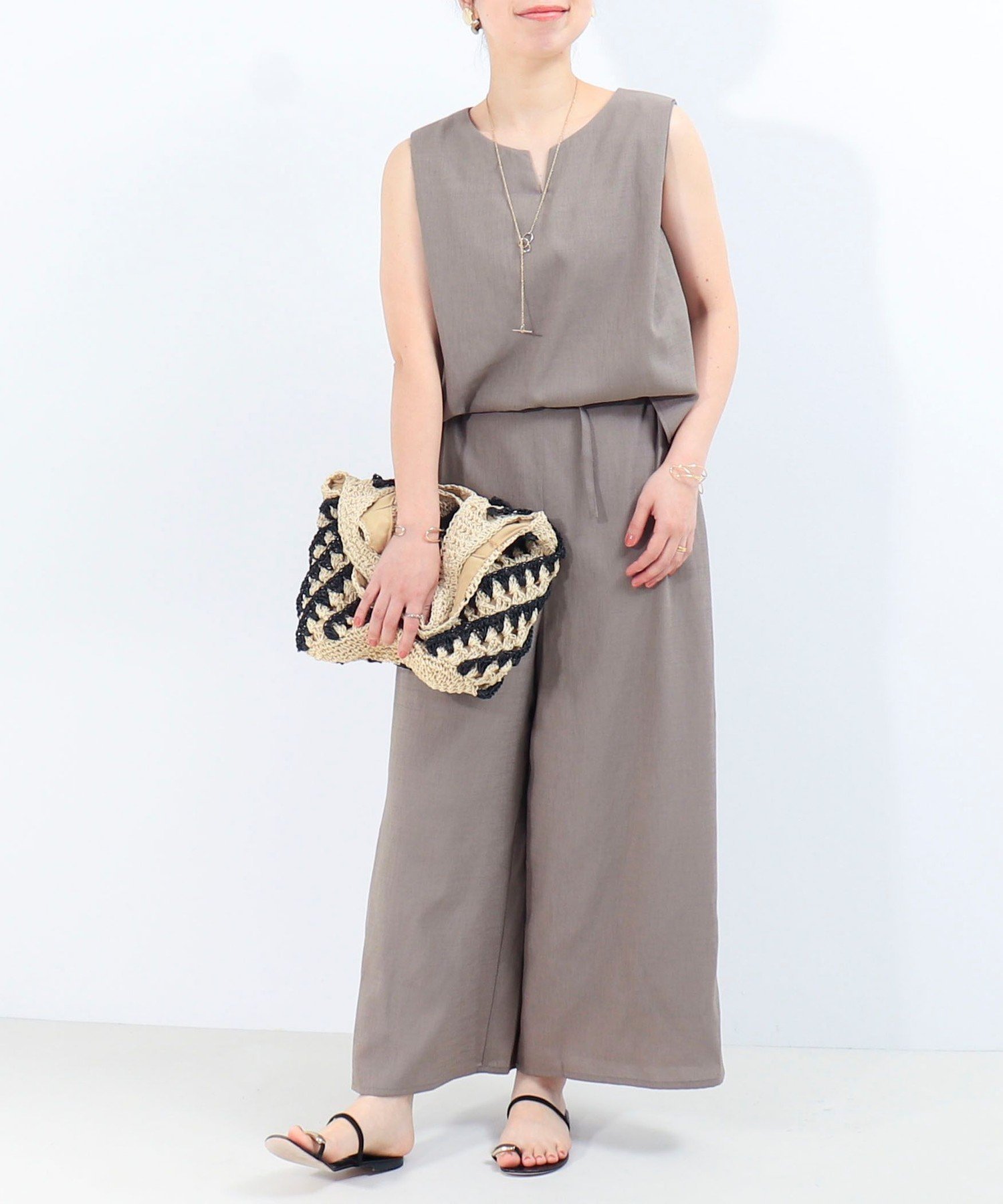 【SALE／50%OFF】MICO COULIER 麻調合繊オールインワン ノーリーズ ワンピース・ドレス ワンピース カーキグリーン ベージュ ブラック【送料無料】のサムネイル