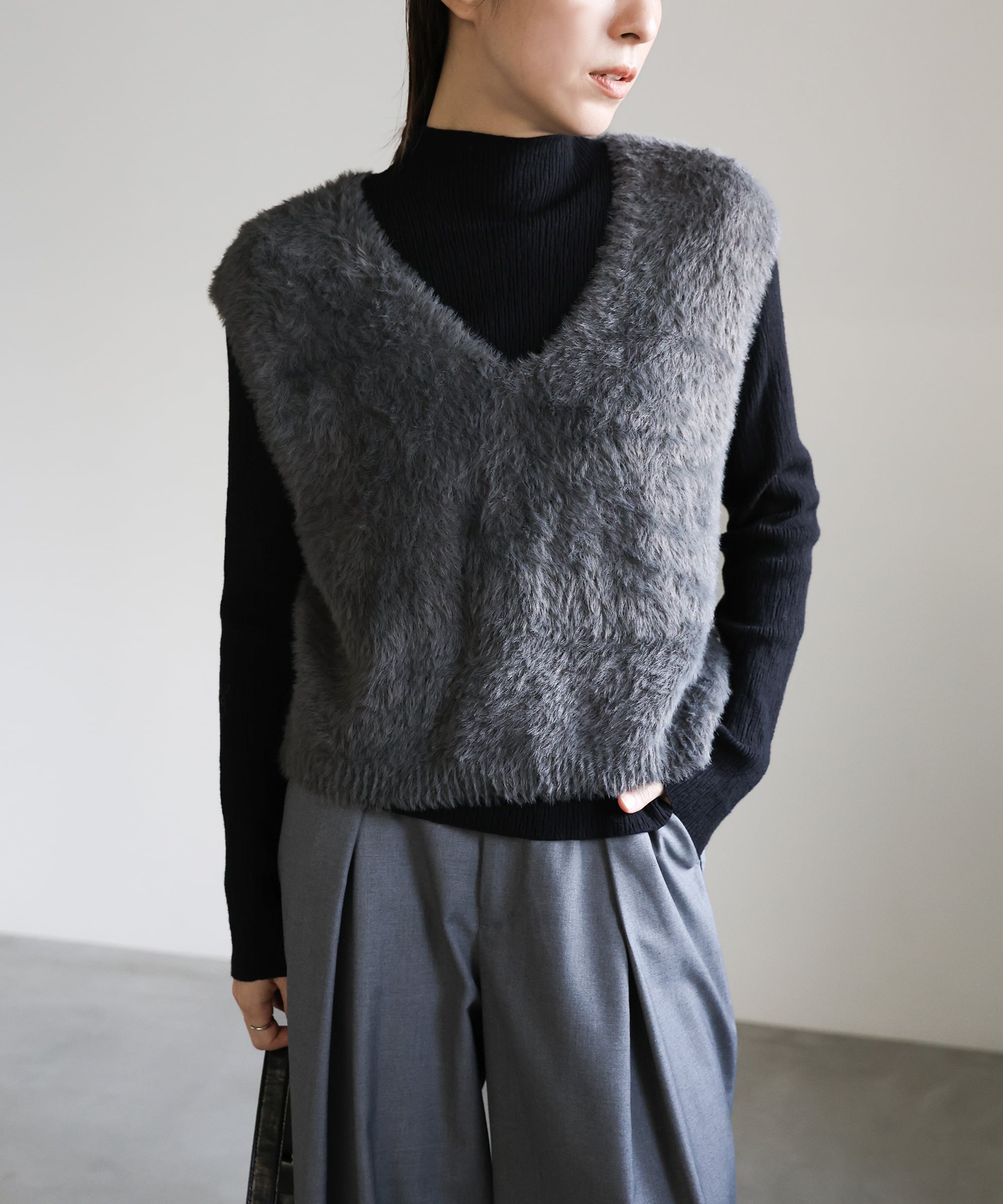 【SALE／10%OFF】SELECT MOCA シャギーVネックベスト セレクトモカ トップス ベスト・ジレ【送料無料】