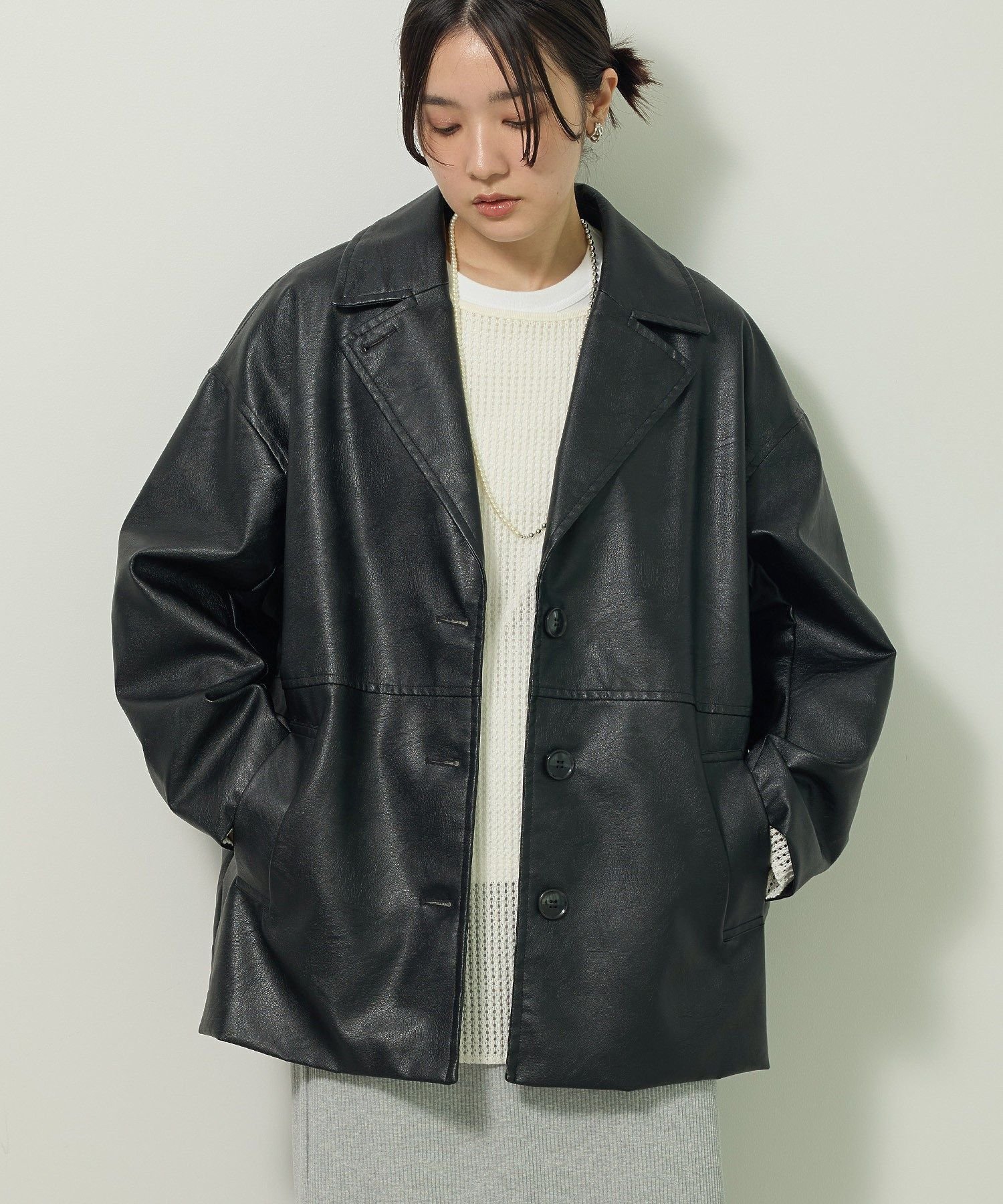 Green Parks フェイクレザージャケット グリーンパークス ジャケット・アウター テーラードジャケット・ブレザー ブラック ブラウン【送料無料】のサムネイル