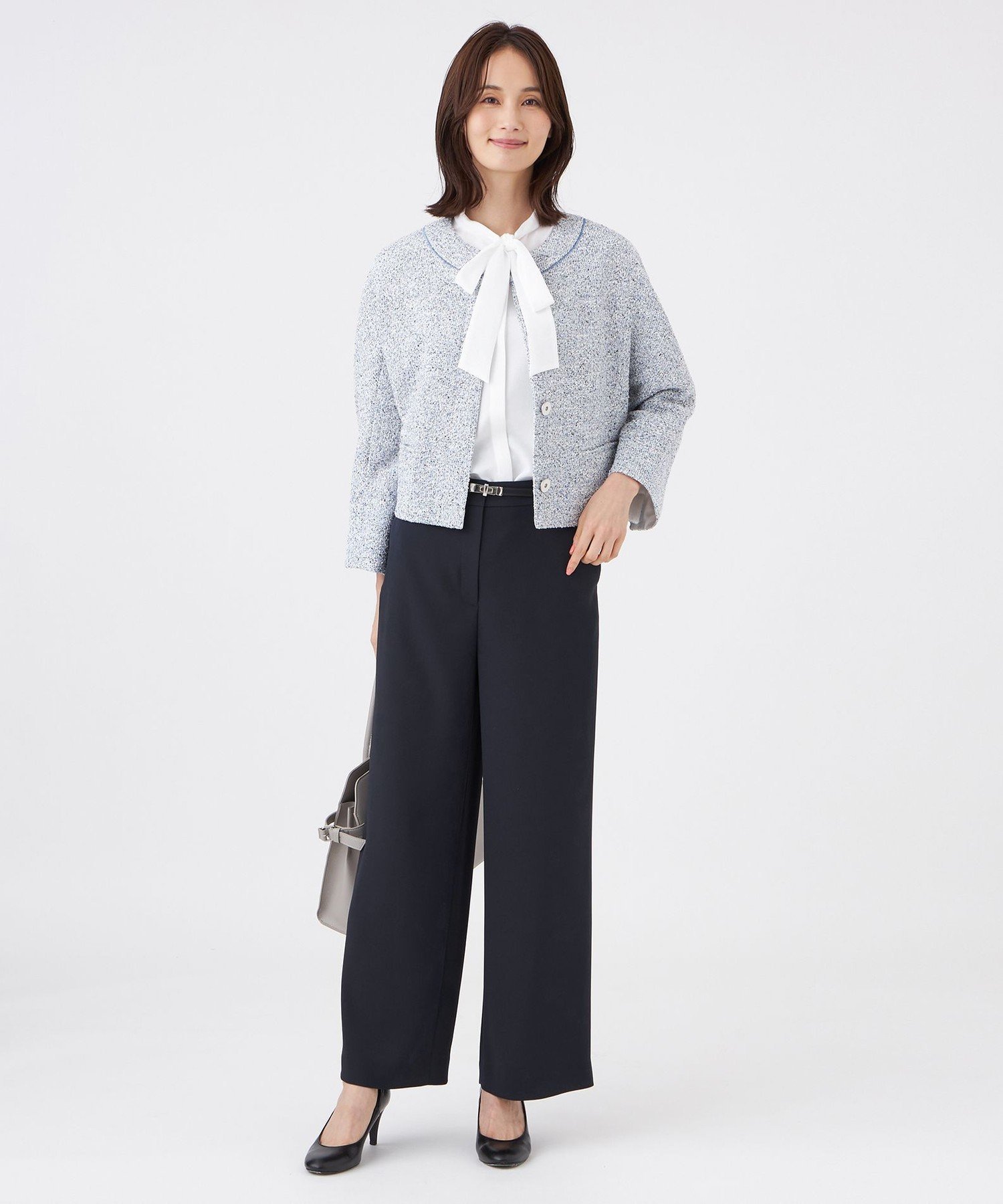 TRANS WORK 【L】【ウォッシャブル】ミックスツィードジャケット サンヨー エルサイズ ジャケット・アウター ノーカラージャケット ブルー ネイビー