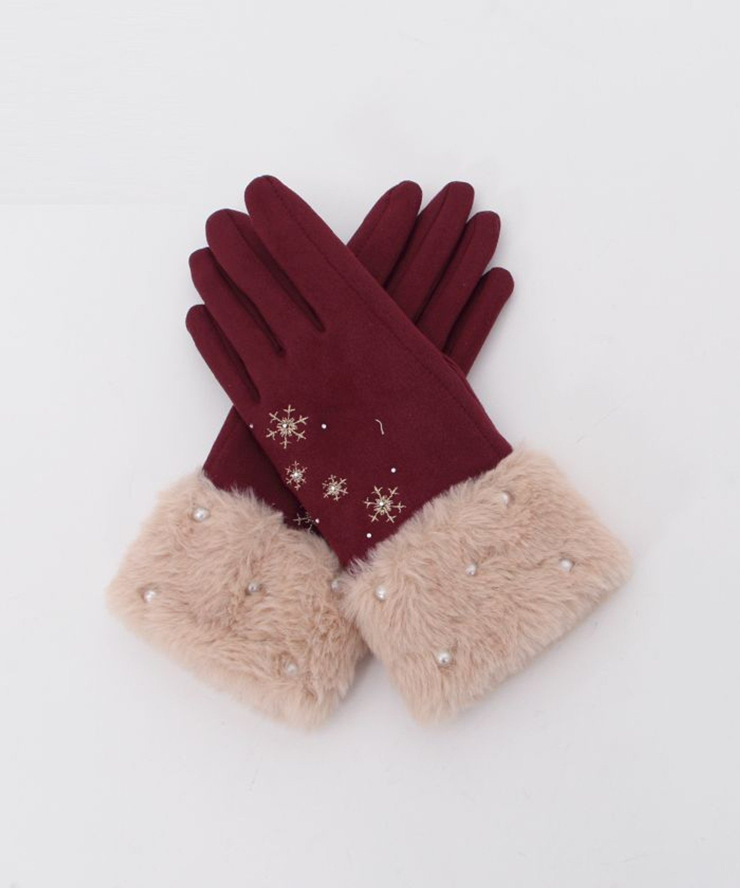 【SALE／20%OFF】axes femme 雪の結晶柄刺繍手袋 アクシーズファム ファッション雑貨 手袋 ネイビー レッド グレー