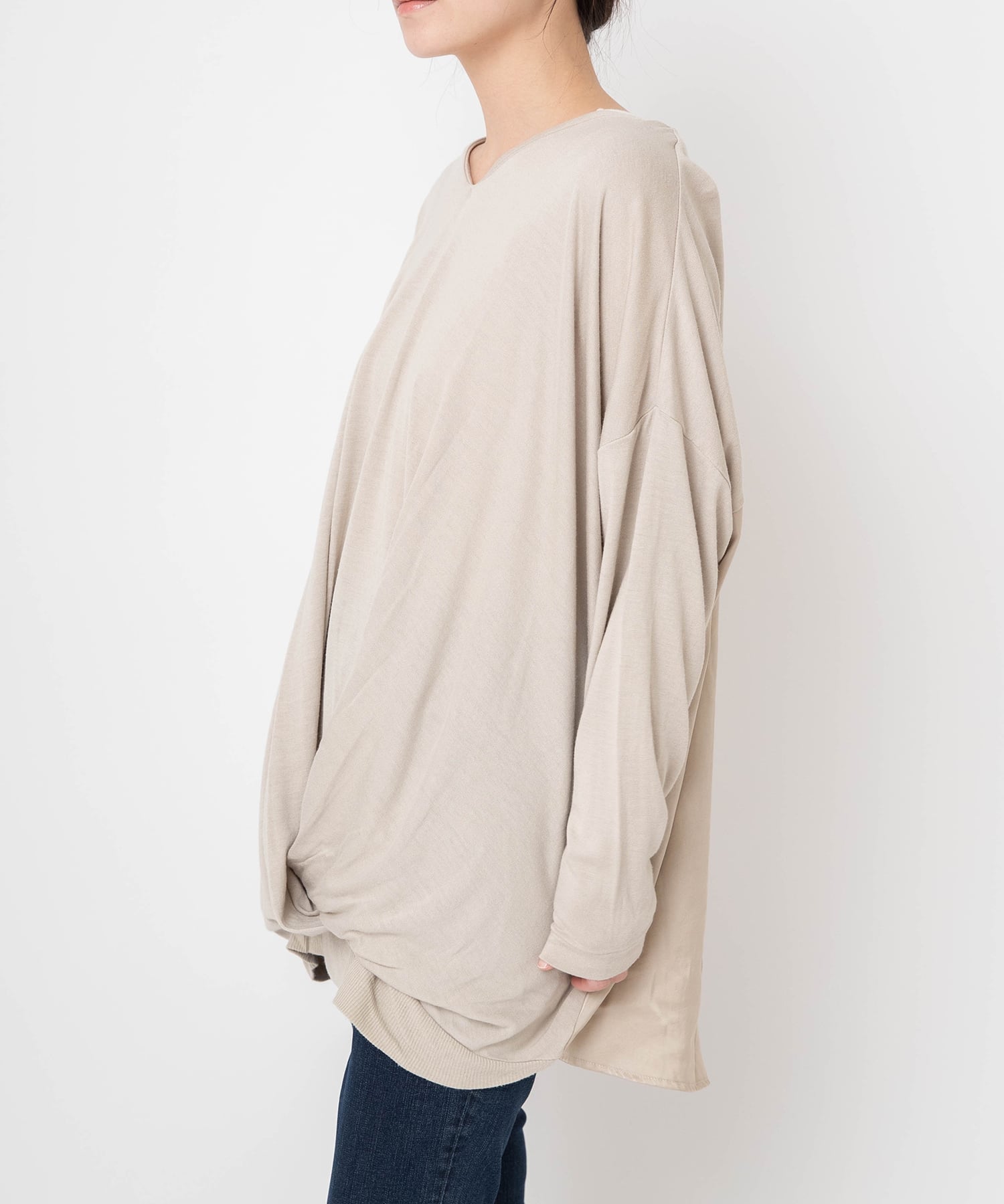 【SALE／44%OFF】AUDITION M0748 タックデザインBIGプルオーバー AUDITION アールエヌエーエヌ トップス カットソー・Tシャツ ベージュ パープル【送料無料】