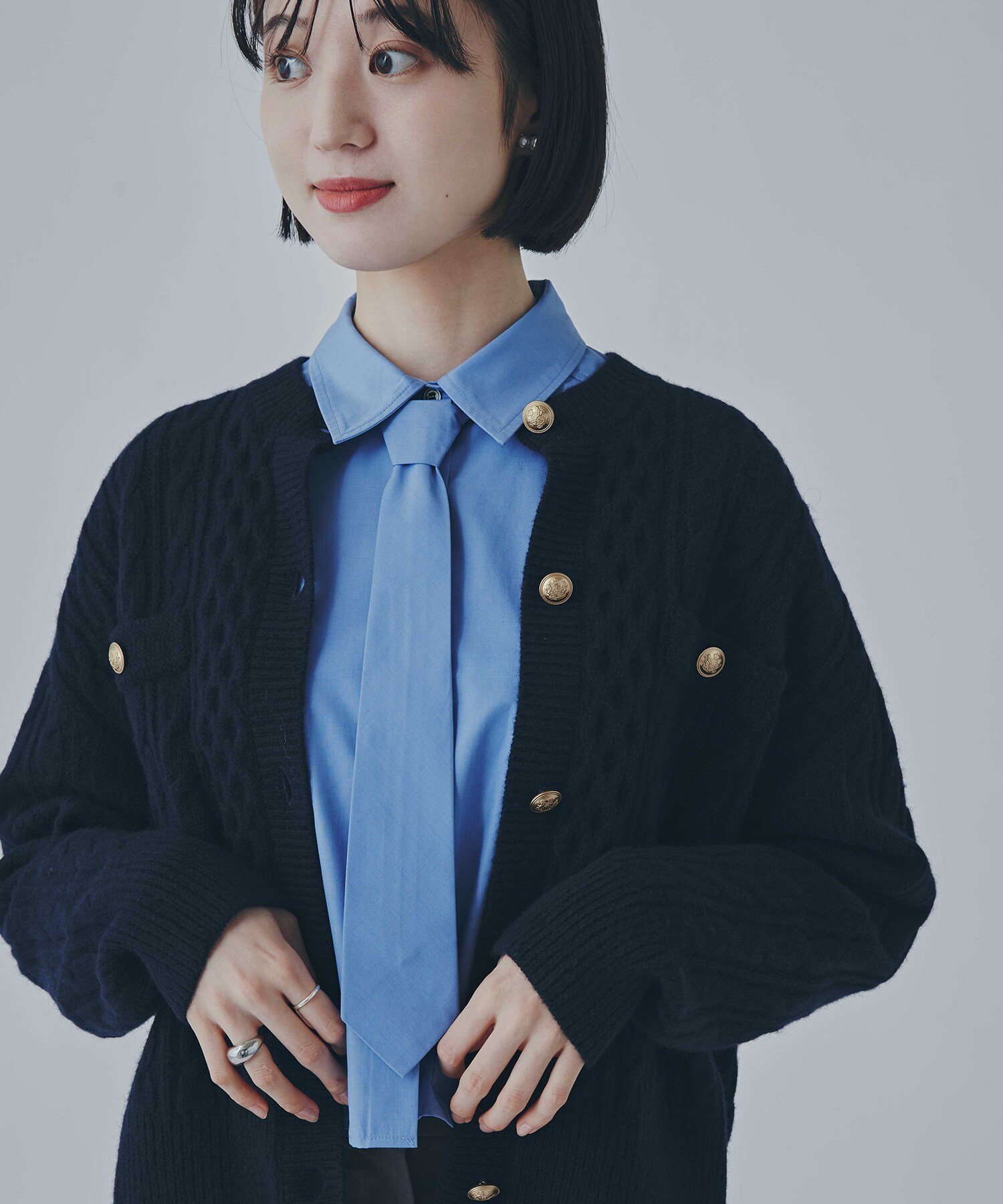 N. Natural Beauty Basic タイ付きショートシャツ エヌ ナチュラルビューティーベーシック* トップス シャツ・ブラウス ホワイト ブラック ブルー【送料無料】