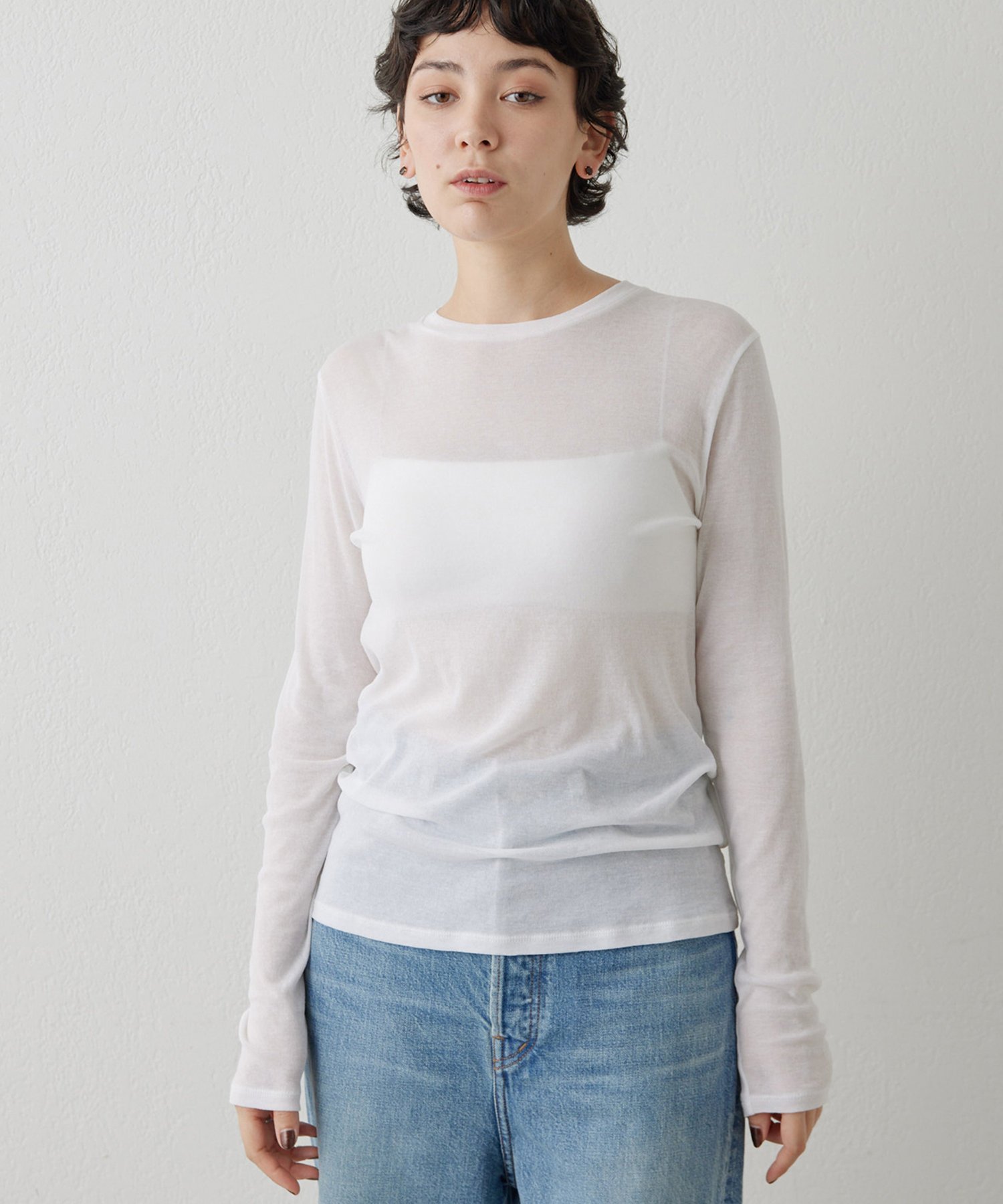 Whim Gazette シアーフライスクルーネックプルオーバー ウィム ガゼット トップス カットソー・Tシャツ ブラック ホワイト ピンク ネイビー【送料無料】