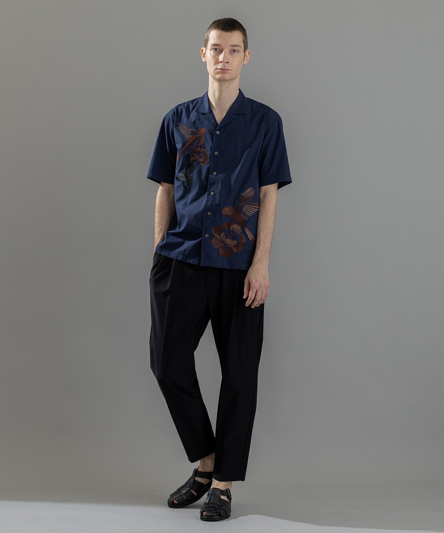 JOSEPH HOMME 新柄【洗える】メキシカンエンブロイダリー オープンカラー半袖シャツ ジョゼフ オム トップス シャツ・ブラウス ネイビー【送料無料】