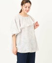 【SALE/20%OFF】eur3 【大きいサイズ】フリルカラーフラワープリントブラウス エウルキューブ トップス シャツ・ブラウス ベージュ ブラック【送料無料】