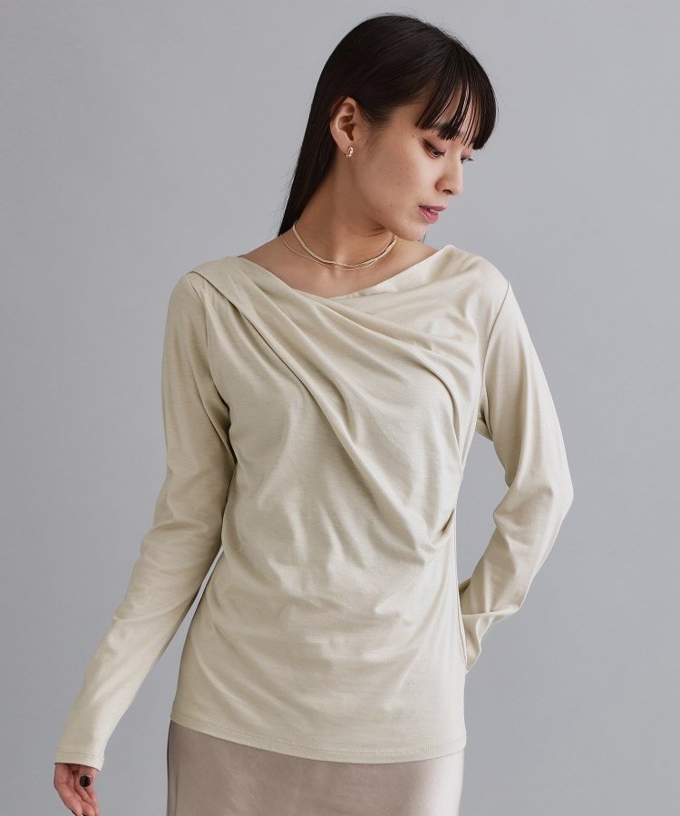 OPAQUE.CLIP 【es】アシメドレープカットソー【洗濯機OK】 オペークドットクリップ トップス カットソー・Tシャツ ベージュ ブラウン