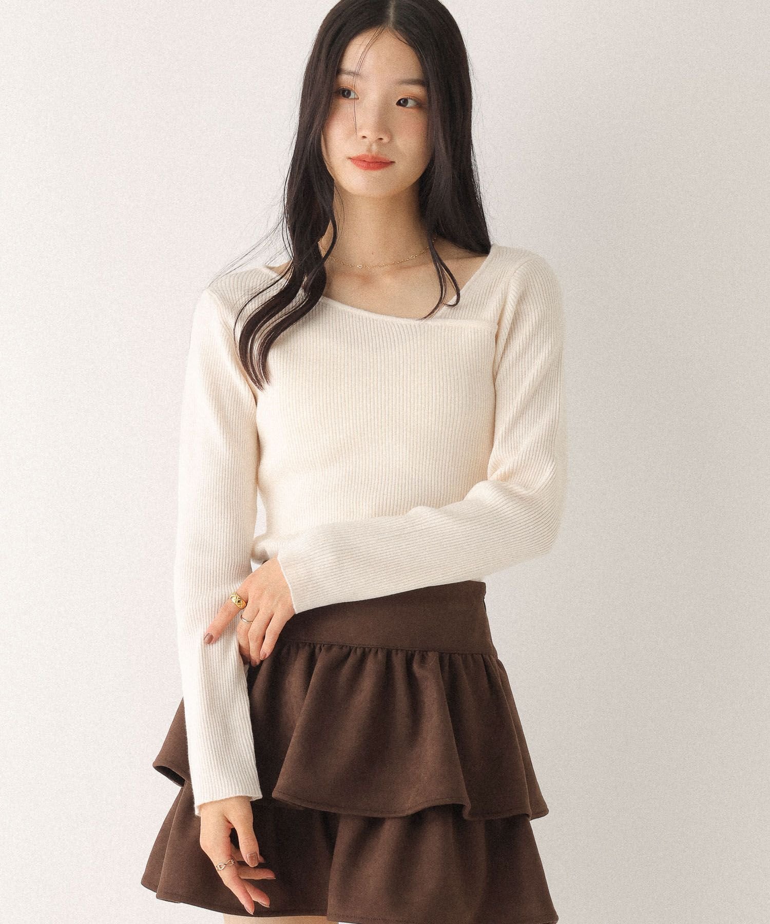 Heather アシメピタニット ヘザー トップス ニット ホワイト ブラック グレー【送料無料】