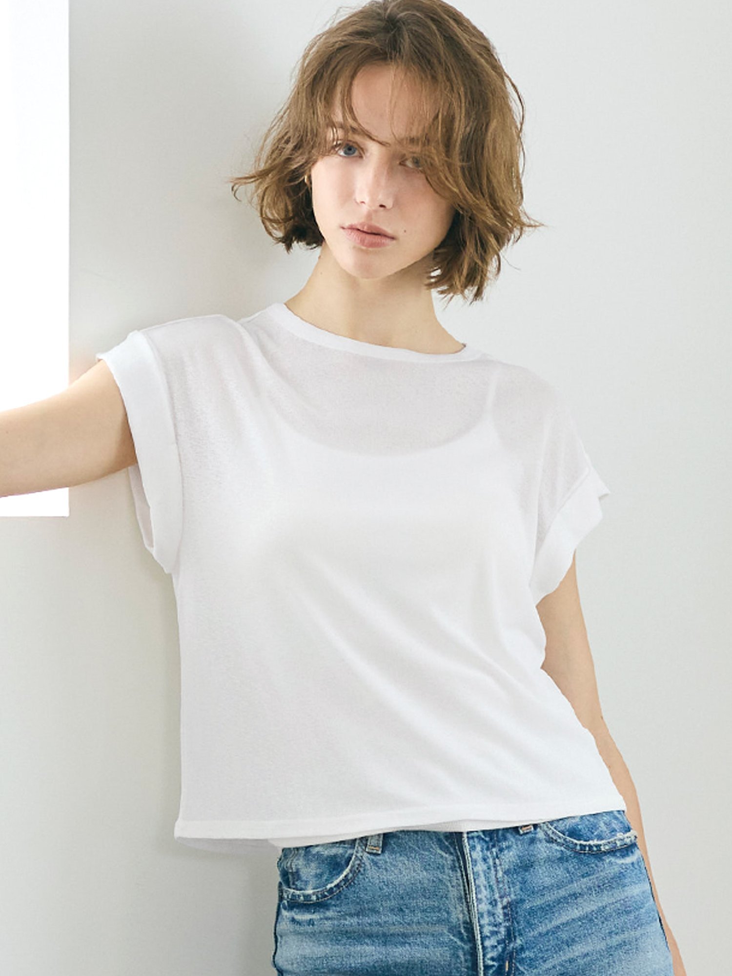 【SALE／44%OFF】coca シアージョーゼットフレンチスリーブTシャツ コカ トップス カットソー・Tシャツ ホワイト ブラック