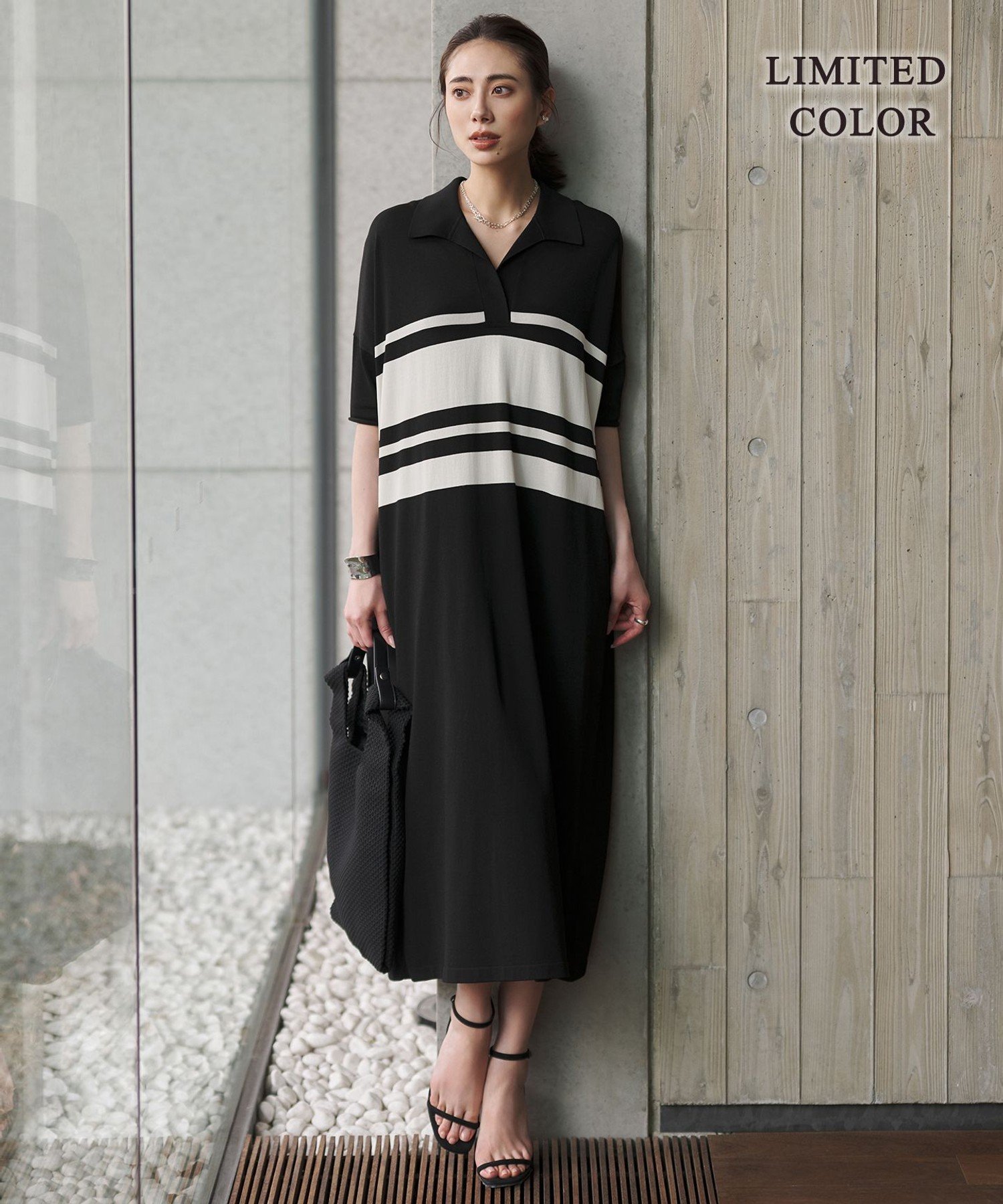ICB L 【WEB限定カラーあり】VIS/NYハイゲージ 半袖ポロニットワンピース アイシービー ワンピース・ドレス ワンピース ブラック【送料無料】
