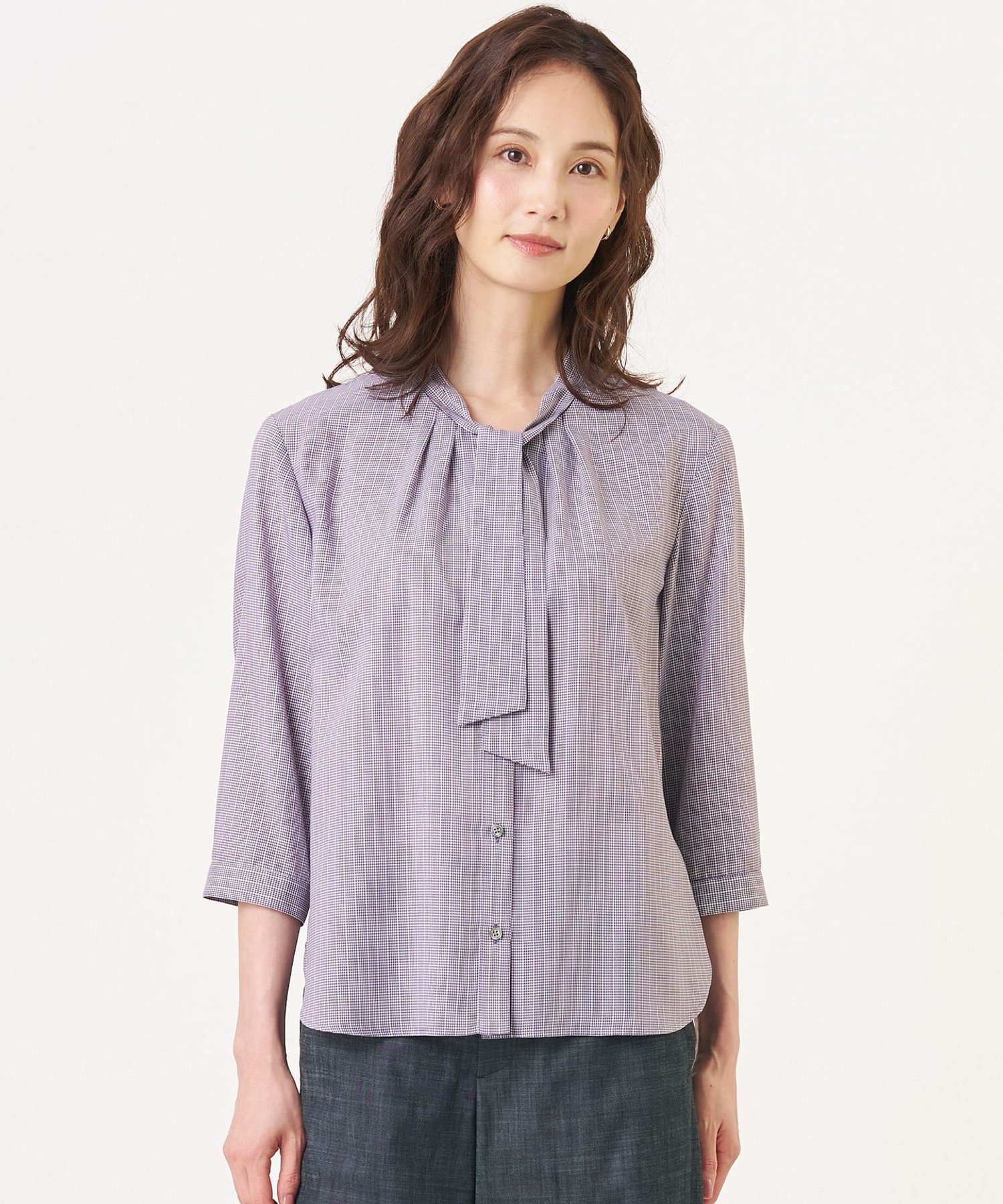 J.PRESS LADIES L 【シーンレスに活躍】ウォッシャブルキュプラツイル ボウタイ ブラウス ジェイプレス トップス シャツ・ブラウス パープル ブルー