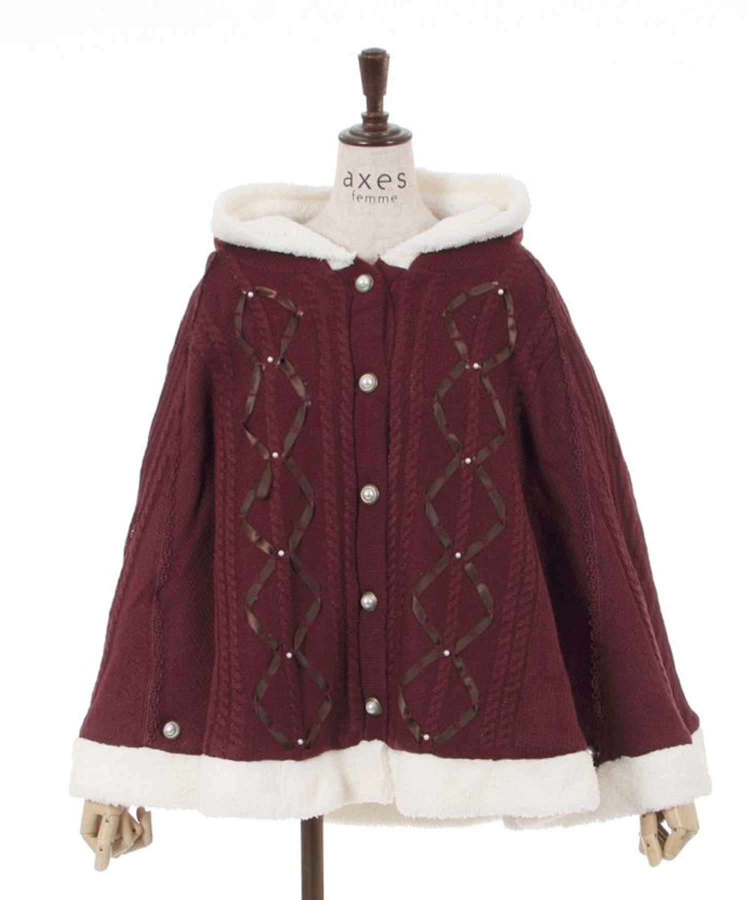 【SALE／33%OFF】axes femme 裏ボアニットポンチョ アクシーズファム トップス カーディガン レッド ホワイト ブラック【送料無料】のサムネイル