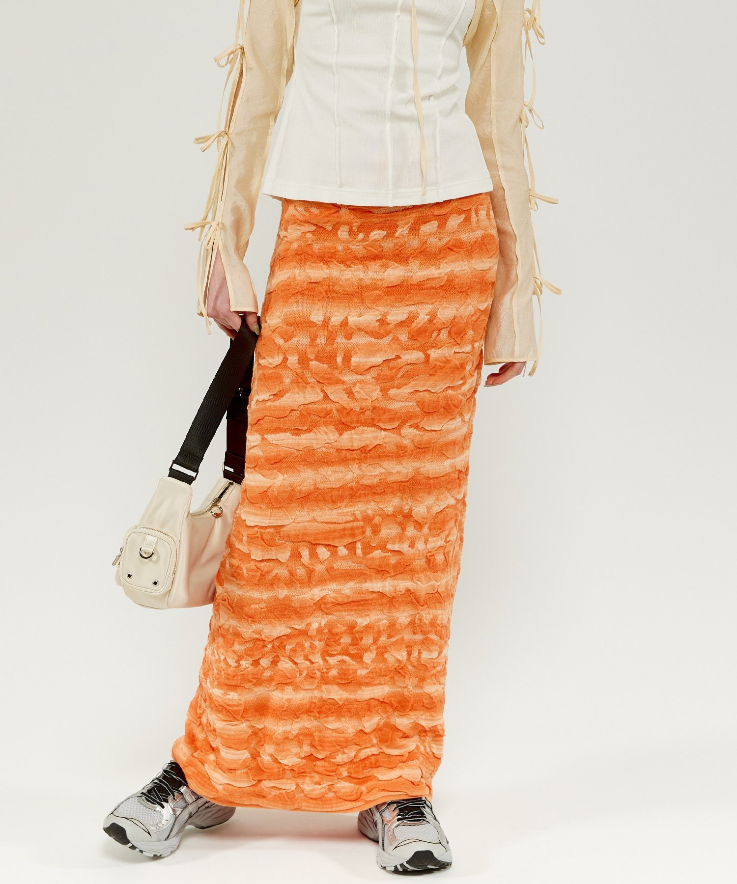 MAISON SPECIAL Bumpy Splashed Pattern Knit Tight Skirt メゾンスペシャル スカート ロング マキシスカート オレンジ【送料無料】