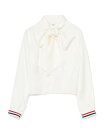 THOM BROWNE <公式> BOW COLLAR L/S TUCKED BLOUSE W/RWB GG CUFF IN SILK TWILL トムブラウン...