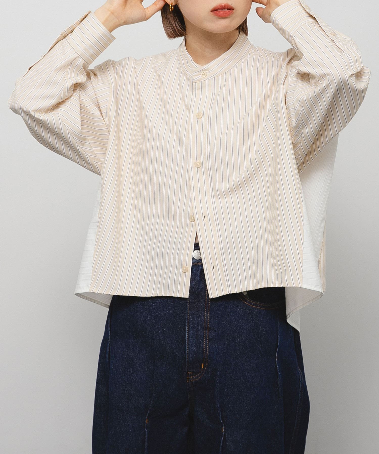 KBF バックフレアショートシャツ ケービーエフ トップス シャツ・ブラウス ブルー ブラウン ベージュ【送料無料】のサムネイル