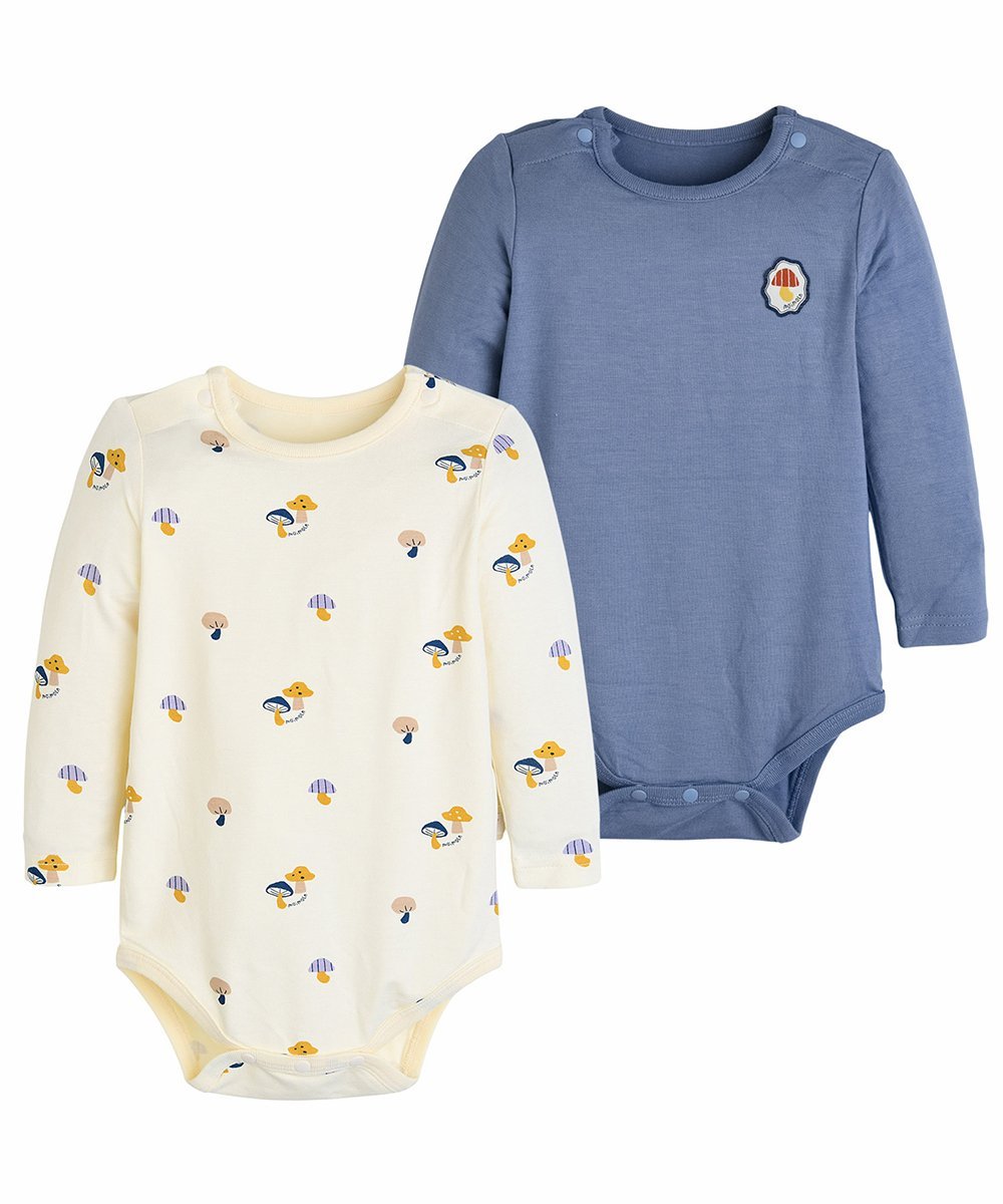 moimoln 【2点セット】キノコ&総柄ロンパース モイモルン マタニティウェア・ベビー用品 ロンパース・カバーオール ネイビー【送料無料】