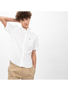 【SALE／30%OFF】LACOSTE リネン半袖ボタンダウンシャツ ラコステ シャツ/ブラウス 長袖シャツ ホワイト ネイビー【送料無料】