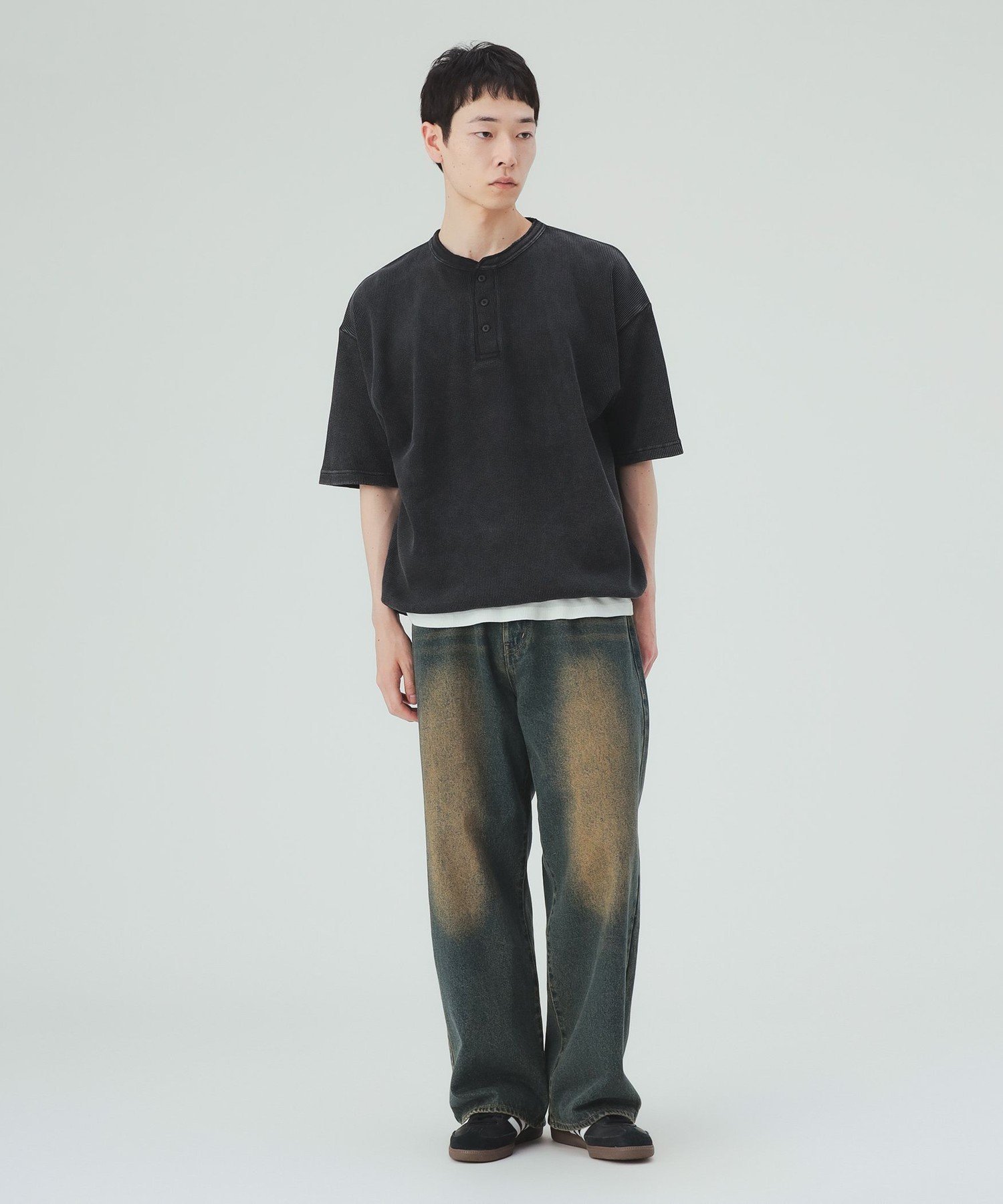 MEN 【7/9新規値下げ】加工 ヘンリーネック ワッフル Tシャツ ビームス ハート トップス カットソー・Tシャツ ブラウン ブラック