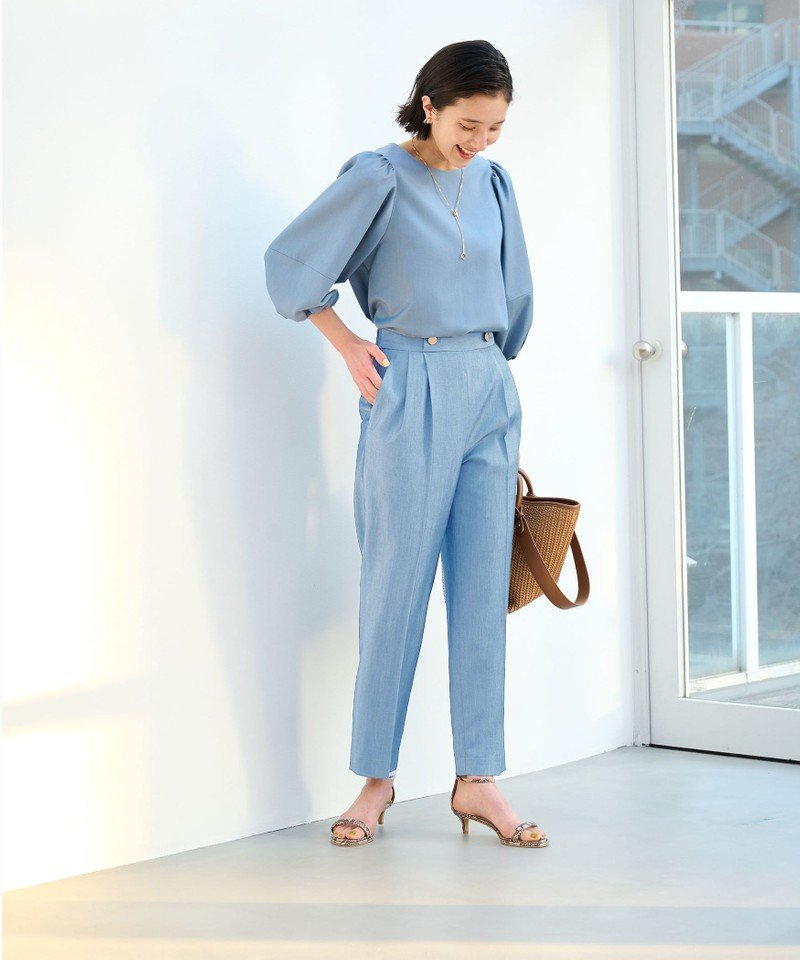 【SALE／60%OFF】UNITED ARROWS green label relaxing シャンブレー ハイチェスト パンツ -ストレッチ・接触冷感- ユナイテッドアローズ グリーンレーベルリラクシング パンツ その他のパンツ ブルー ベージュ ネイビー【送料無料】のサムネイル