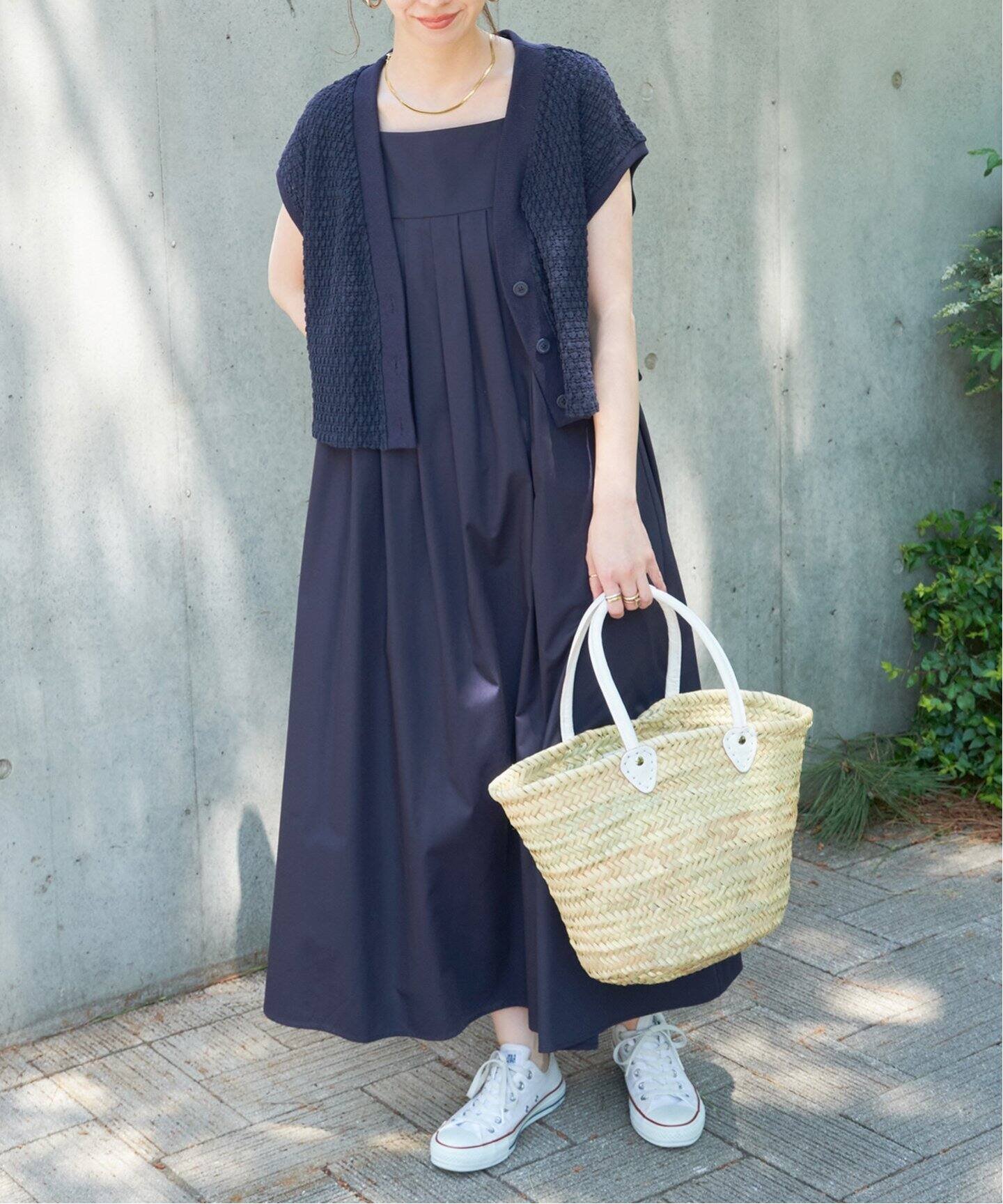 B.C STOCK クロップド丈カーデ付きスクエアネックワンピース ベーセーストック ワンピース・ドレス ワンピース ベージュ ネイビー【送料無料】のサムネイル