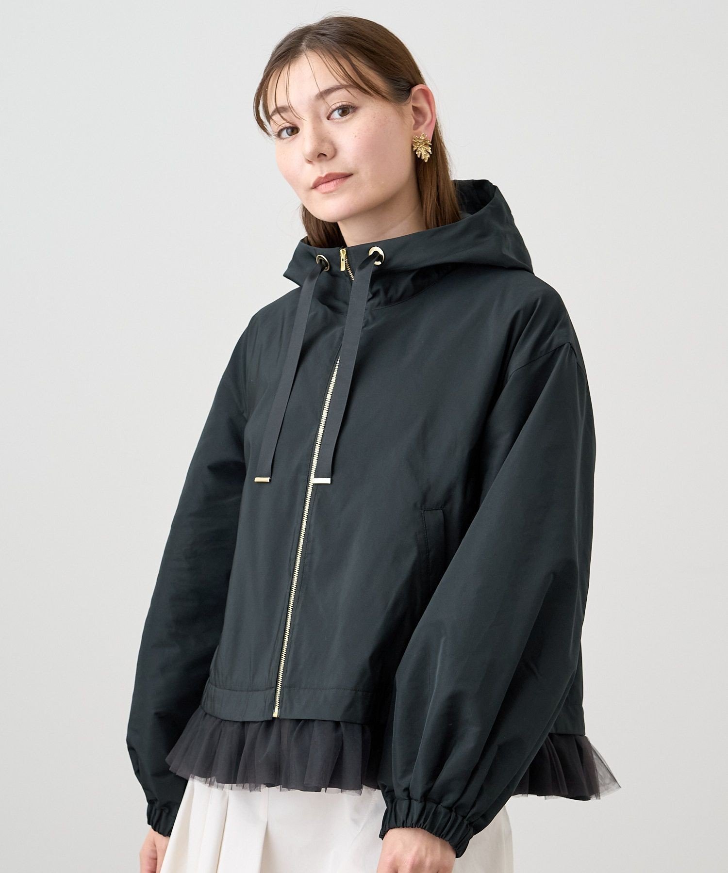 【SALE／40%OFF】ANAYI グログランタフタXチュールブルゾン アナイ ジャケット・アウター ブルゾン・ジャンパー ブラック ベージュ【送料無料】のサムネイル