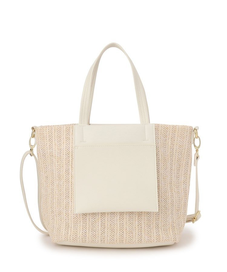 【SALE／60%OFF】SHOO・LA・RUE 【2WAY】フロントポケット雑材風トートバッグ シューラルー バッグ トートバッグ ホワイト ブラック シルバーのサムネイル