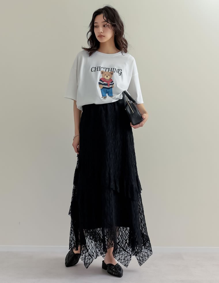 【SALE／35%OFF】Re:EDIT レースティアードアシンメトリースカート リエディ スカート ロング・マキシスカート ブラック ホワイト【送料無料】 stylife-15053261 Rakuten Fashion パッケージ画像