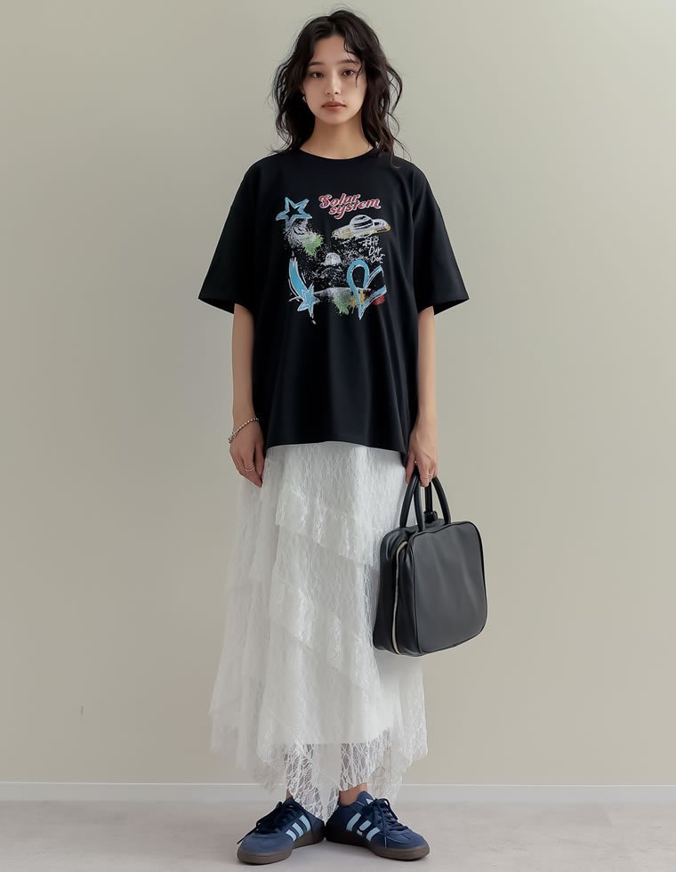 【SALE／35%OFF】Re:EDIT レースティアードアシンメトリースカート リエディ スカート ロング・マキシスカート ブラック ホワイト【送料無料】 stylife-15053261 Rakuten Fashion サンプル画像2