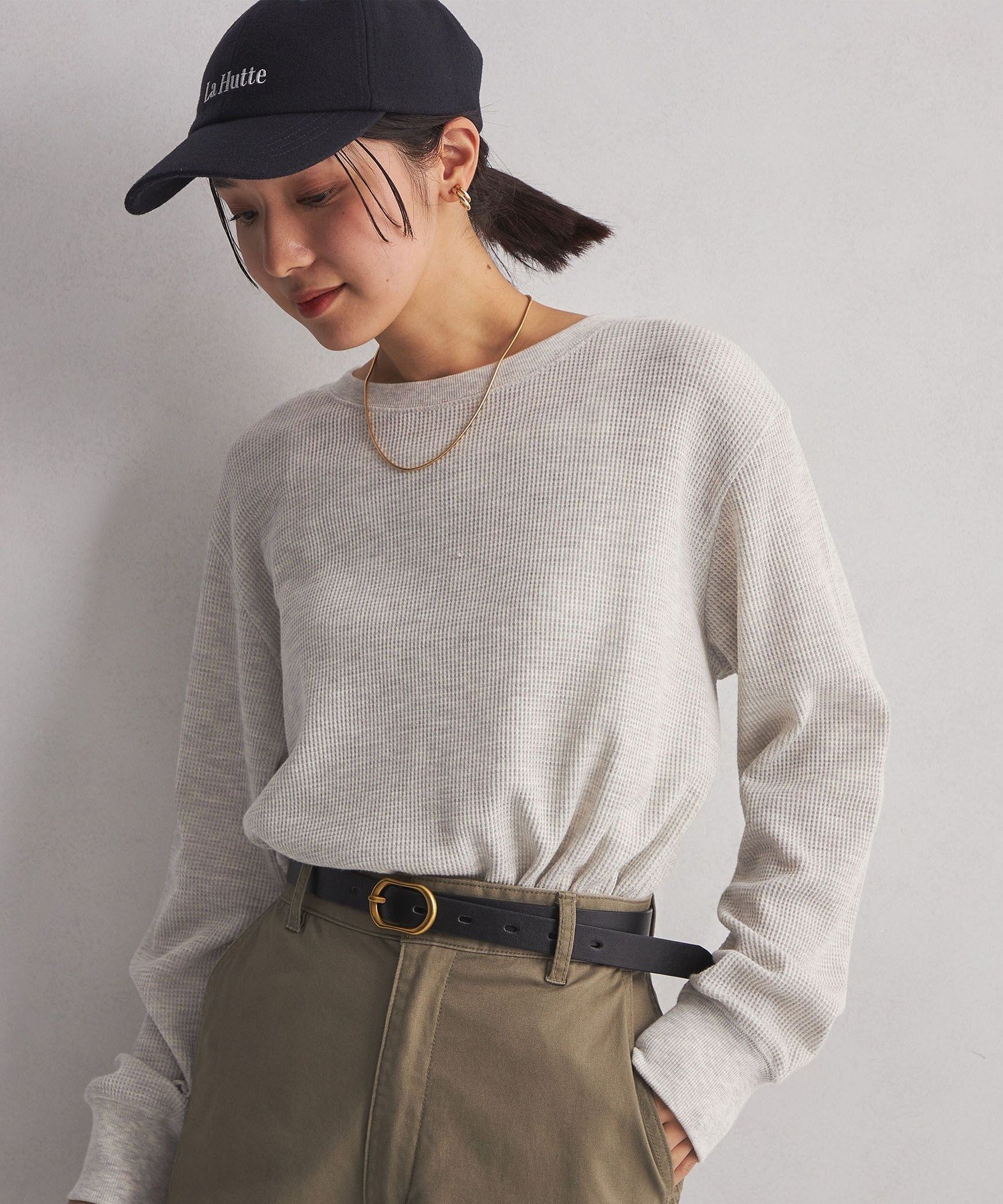 【SALE／30%OFF】UNITED ARROWS green label relaxing ＜at ease＞ ワッフル ロンT ユナイテッドアローズ アウトレット トップス カットソー・Tシャツ ホワイト グレーのサムネイル