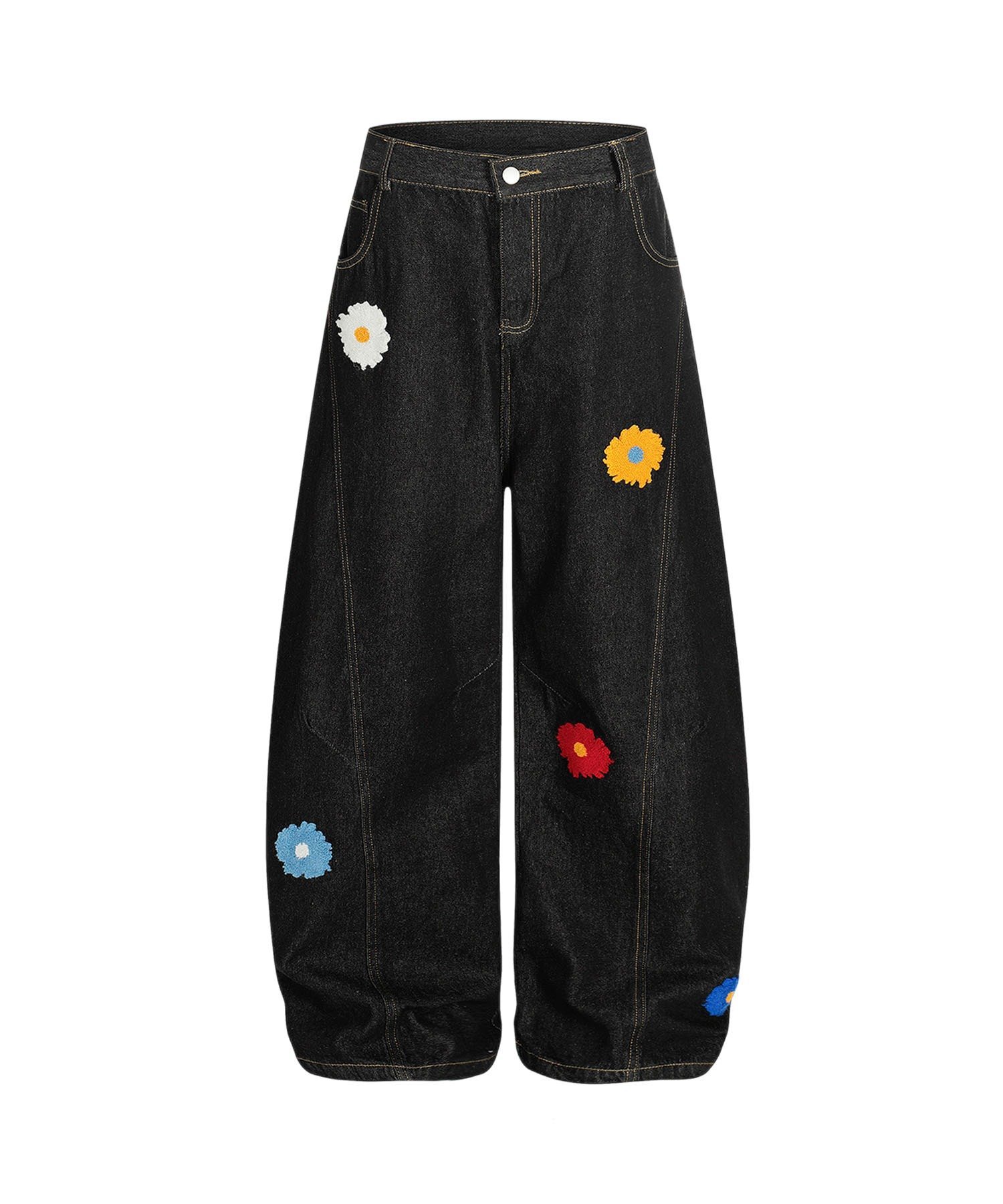 HOOK HOOK/コクーン フラワーモチーフ デニムパンツ アイモハ パンツ ジーンズ・デニムパンツ ブラック ブルー