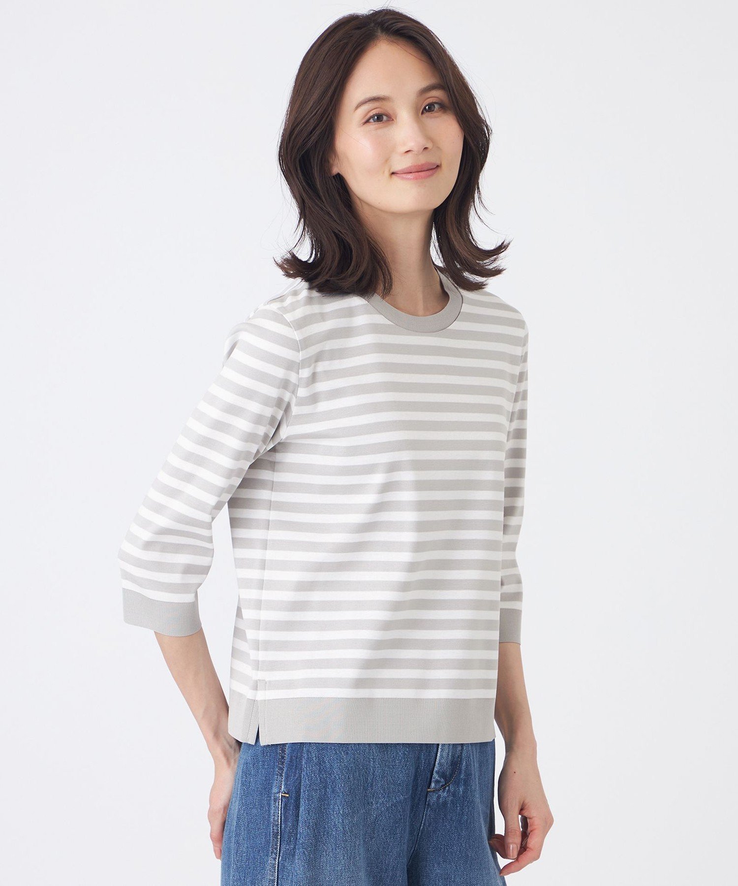 TRANS WORK 【ウォッシャブル】セーターマシンカットソー トランスワーク トップス カットソー・Tシャツ ホワイト グレー ブラウン