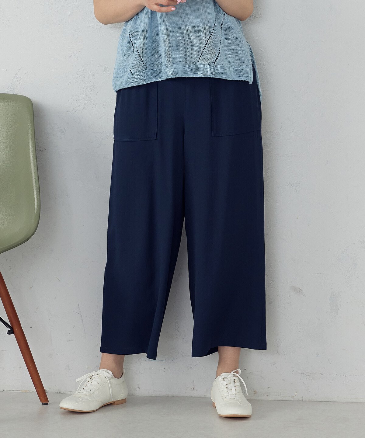 COMME CA MODELS レーヨンポリエステル麻調スラブ ワークワイドパンツ コムサイズム パンツ その他のパンツ ブラック ベージュ カーキグリーン ネイビー【送料無料】