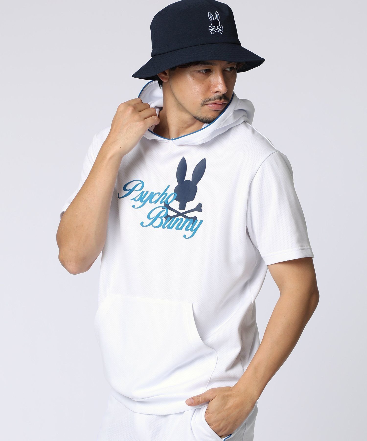Psycho Bunny [GOLF]ラインモチーフ PBグラフィックパーカ サイコバニー トップス カットソー・Tシャツ ホワイト ネイビー【送料無料】