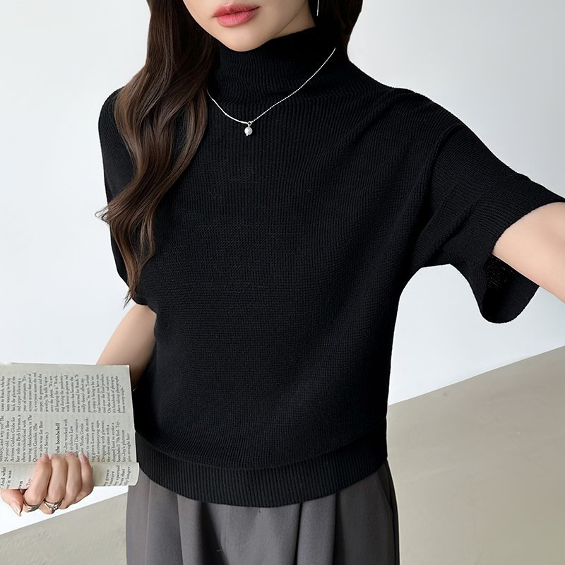 【SALE／25%OFF】COCOMOMO 毎日に寄り添うサマーニット ハイネックニット シアーニット サマーニット ココモモ トップス ニット ブラウン ベージュ ブラック