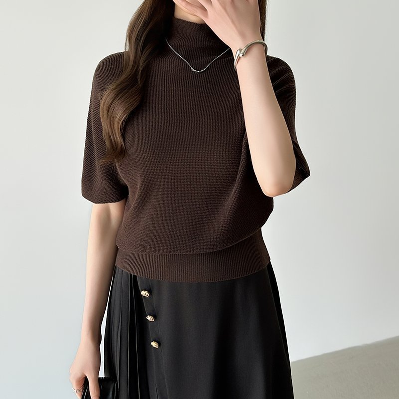 【SALE／25%OFF】COCOMOMO 毎日に寄り添うサマーニット ハイネックニット シアーニット サマーニット ココモモ トップス ニット ブラウン ベージュ ブラック