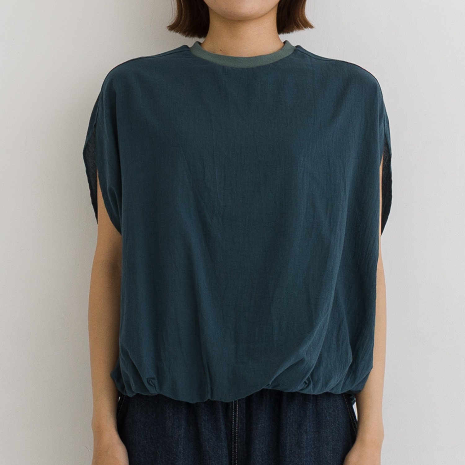 kermu ひんやり 接触冷感 ラフィー天竺 異素材コンビ バルーンTシャツ ケルム トップス カットソー・Tシャツ グレー ベージュ