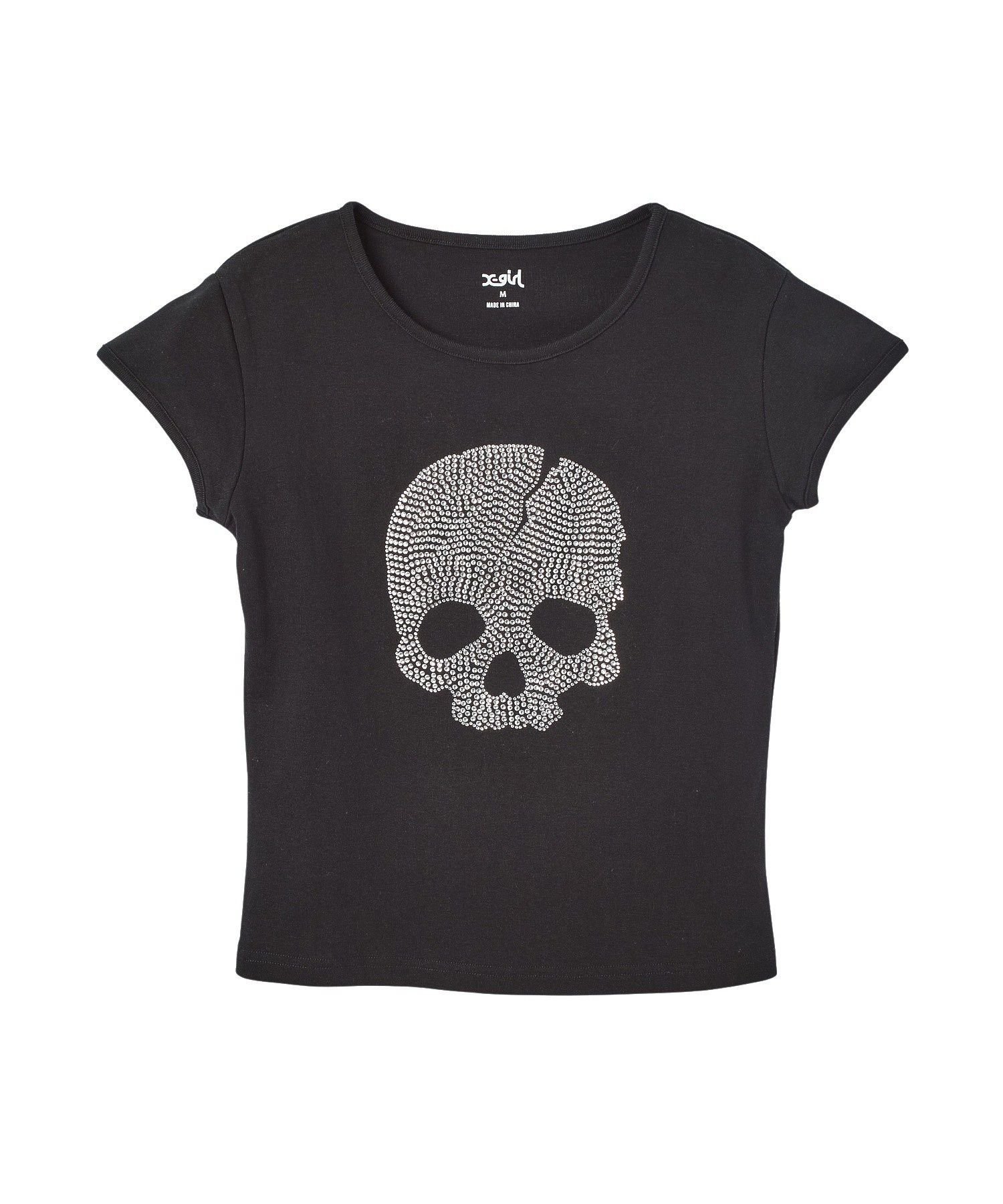 X-girl RHINESTONE SKULL S/S BABY TEE エックスガール トップス カットソー・Tシャツ ホワイト ブラック