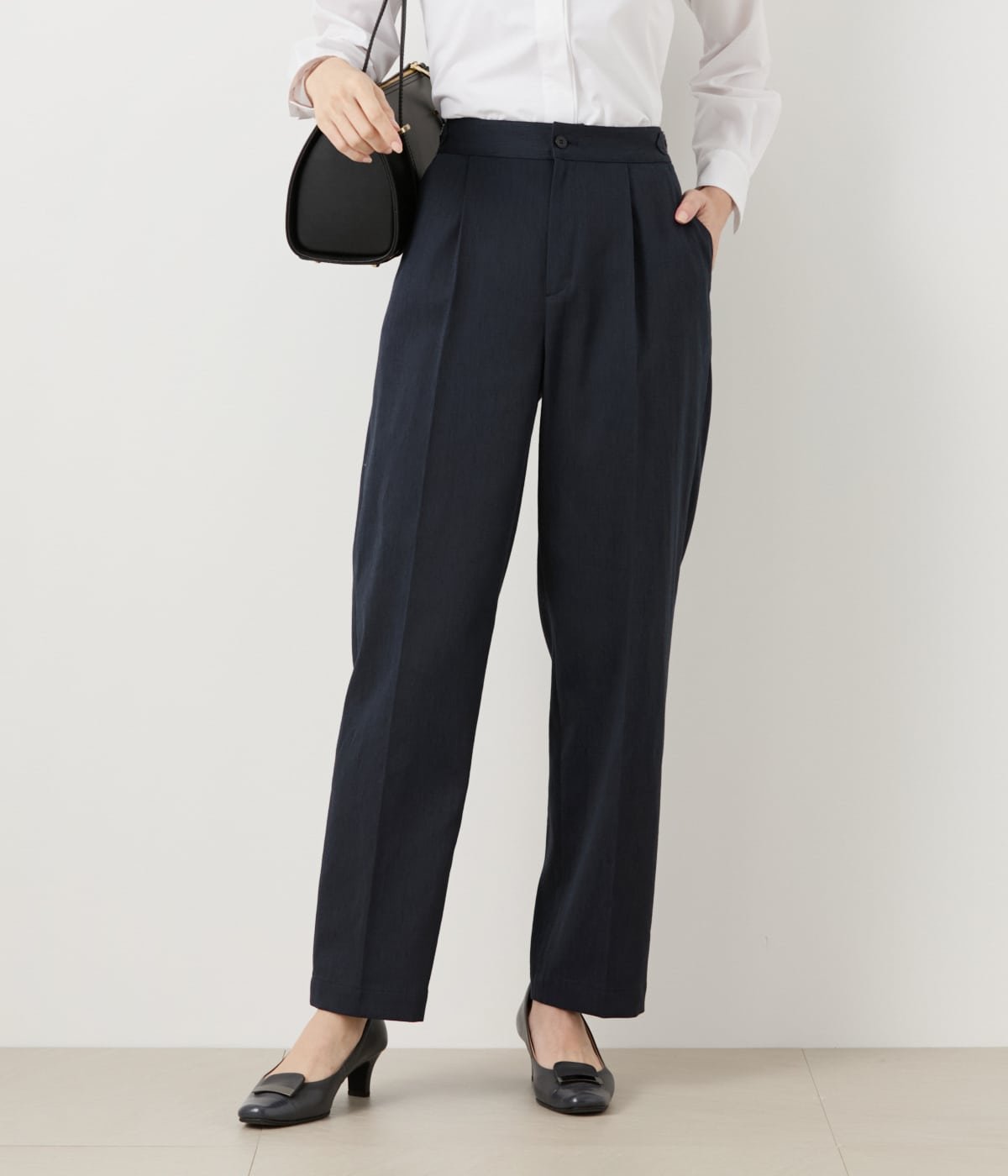 NEWYORKER WOMEN L-SIZE 【L】【ウォッシャブル】ポリエステルリネンコード アジャストベルトテーパードパンツ ニューヨーカー エルサイズ パンツ その他のパンツ ベージュ ネイビー
