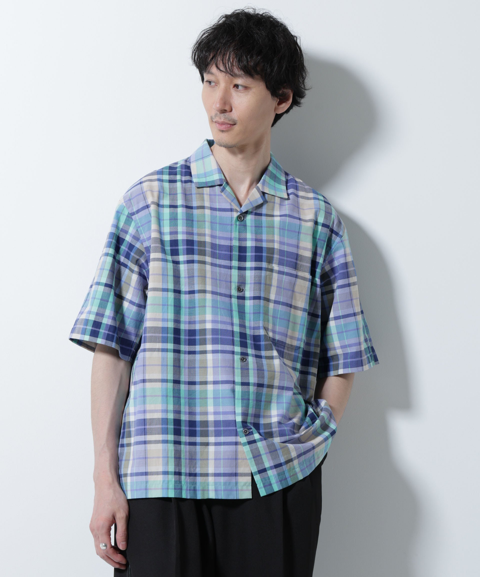 【SALE／50%OFF】NANO universe Fabric by INDIA オールドライクマドラスチェックシャツ 半袖 ナノユニ..