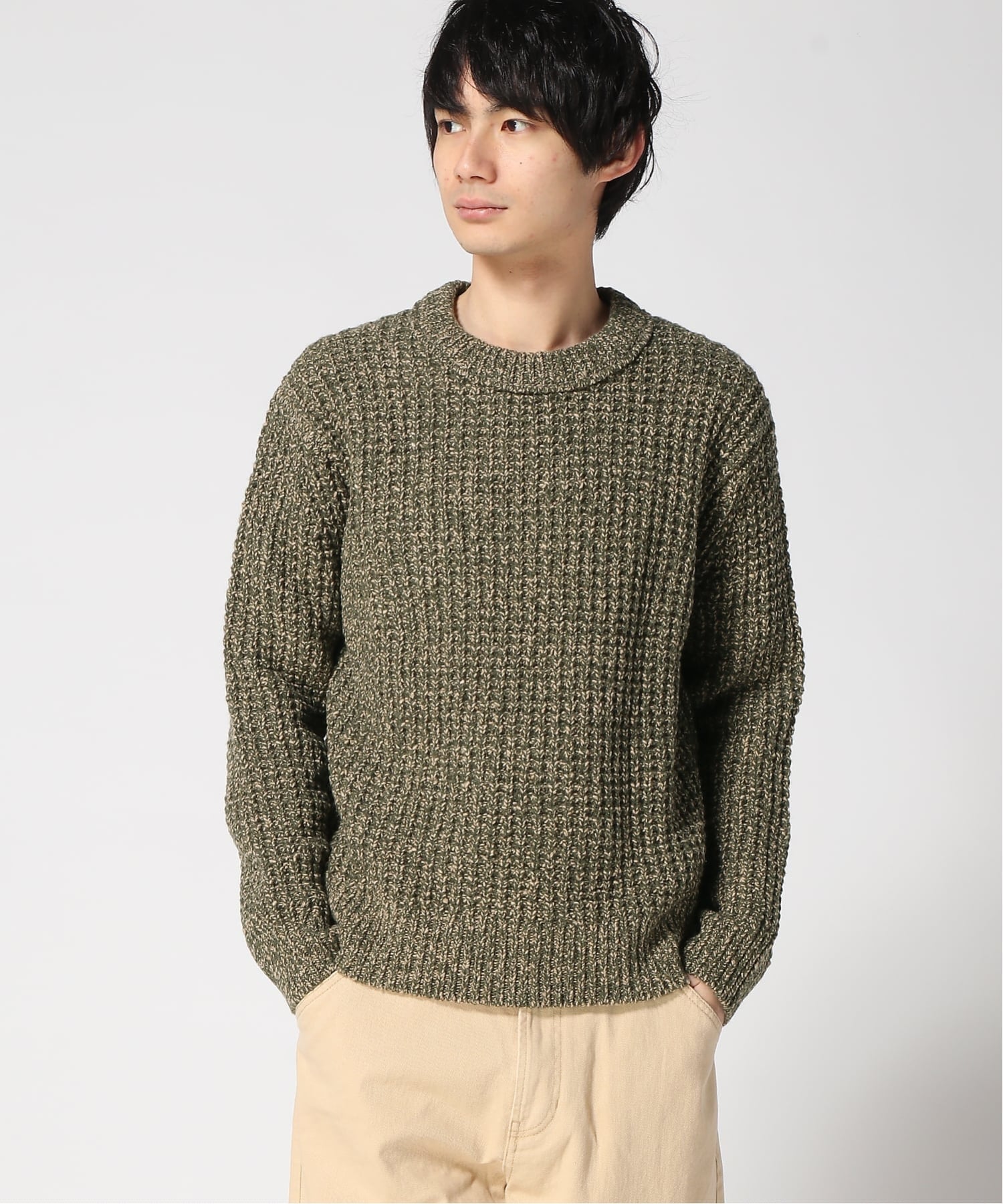 【SALE／20%OFF】BANANA REPUBLIC (M)イタリアン ウールブレンド ワッフルニット クルーネックセーター バナナ・リパブリック トップス ニット ベージュ グリーン【送料無料】