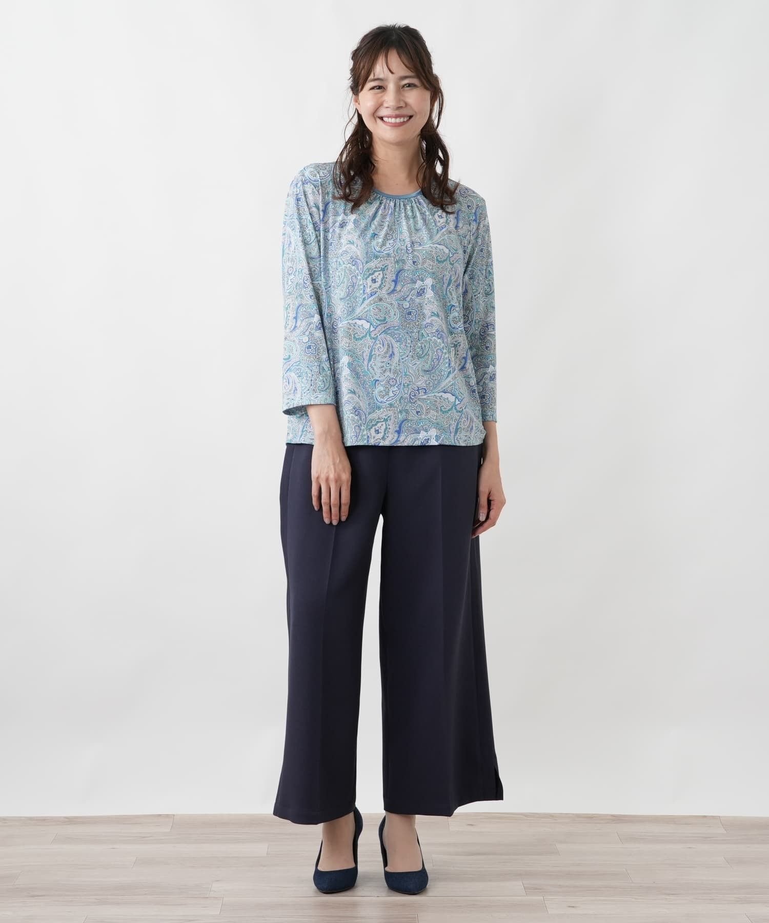 Leilian PLUS HOUSE サイドオープンワイドパンツ【大妻女子大学コラボ商品】 レリアン プラスハウス パンツ その他のパンツ ネイビー