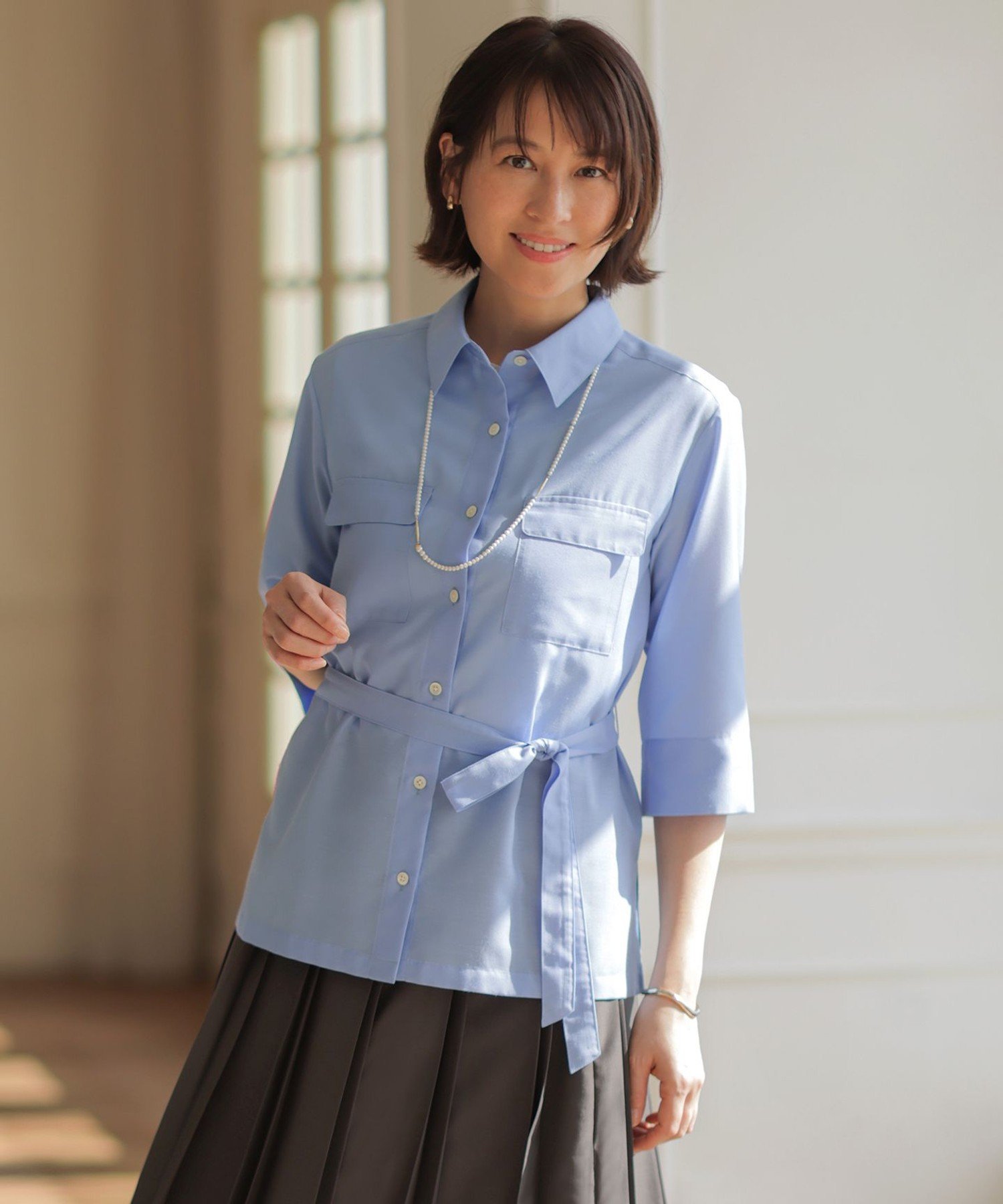 J.PRESS LADIES L リネンシアースラブ シャツ ブラウス ジェイプレス トップス シャツ・ブラウス ブラウン ベージュ ネイビー ブルー